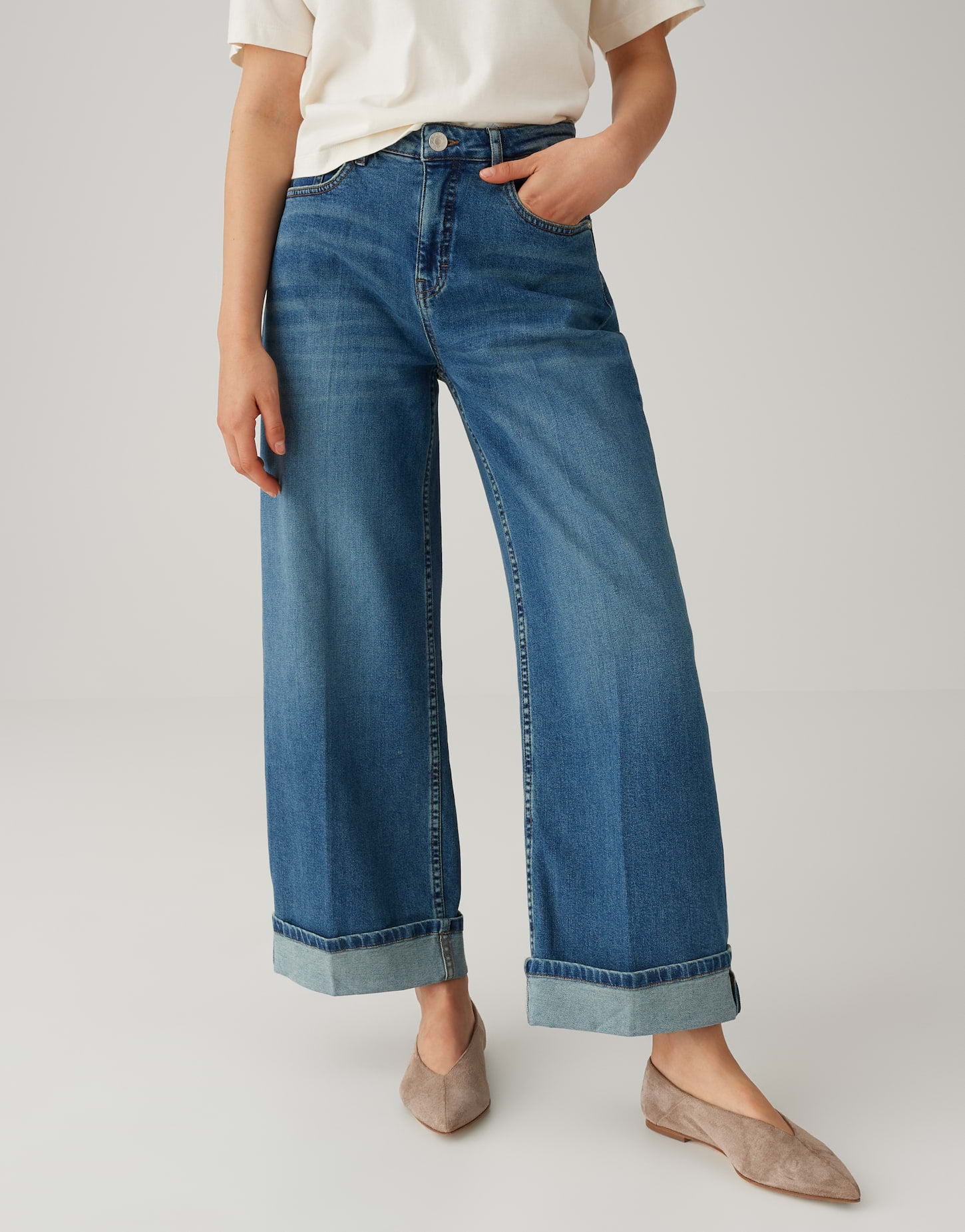 OPUS Verkürzte Wide Leg Jeans Mid Rise Miva valentine