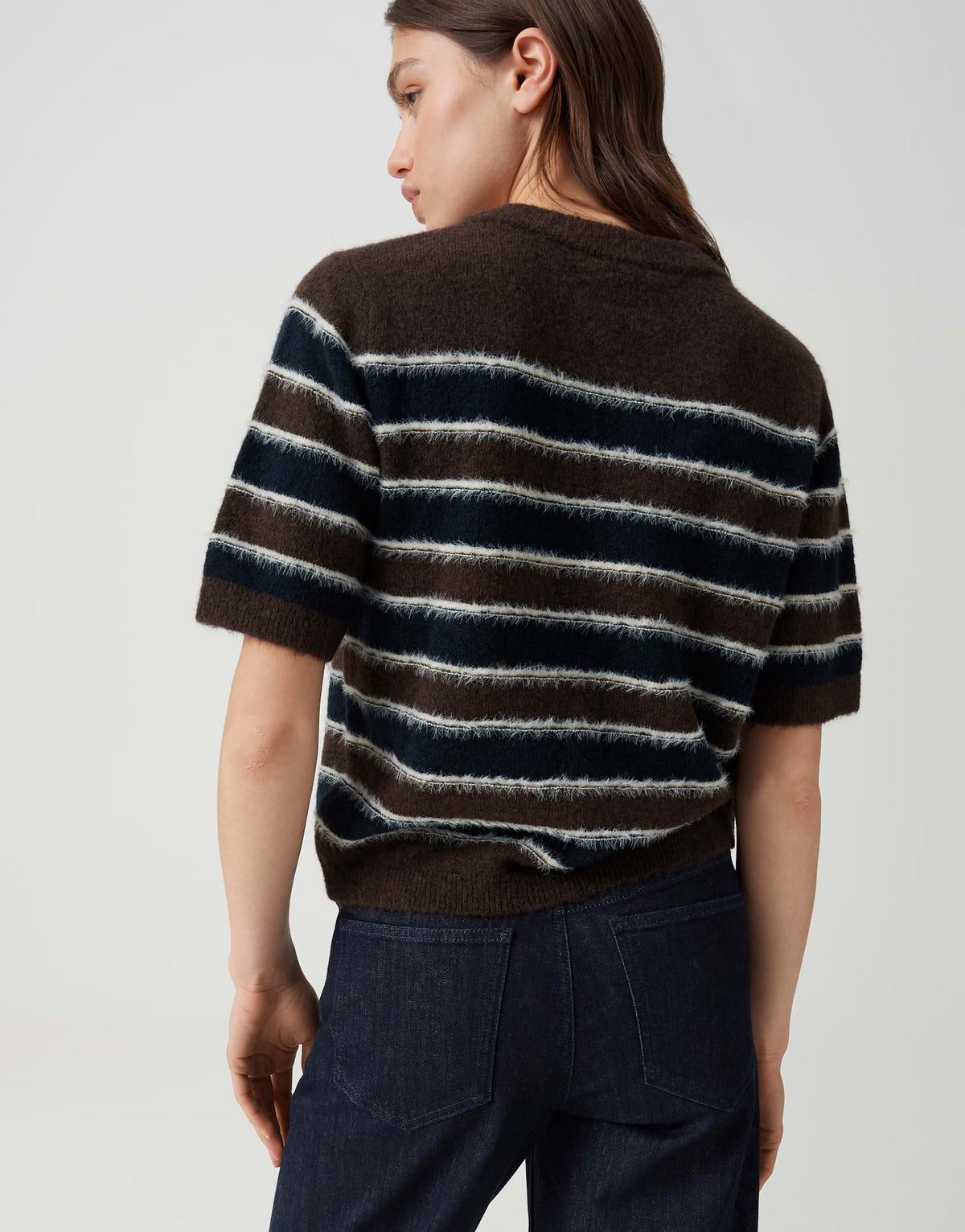 OPUS Kurzarmpullover mit Effektgarn Regular Fit Pimota stripe