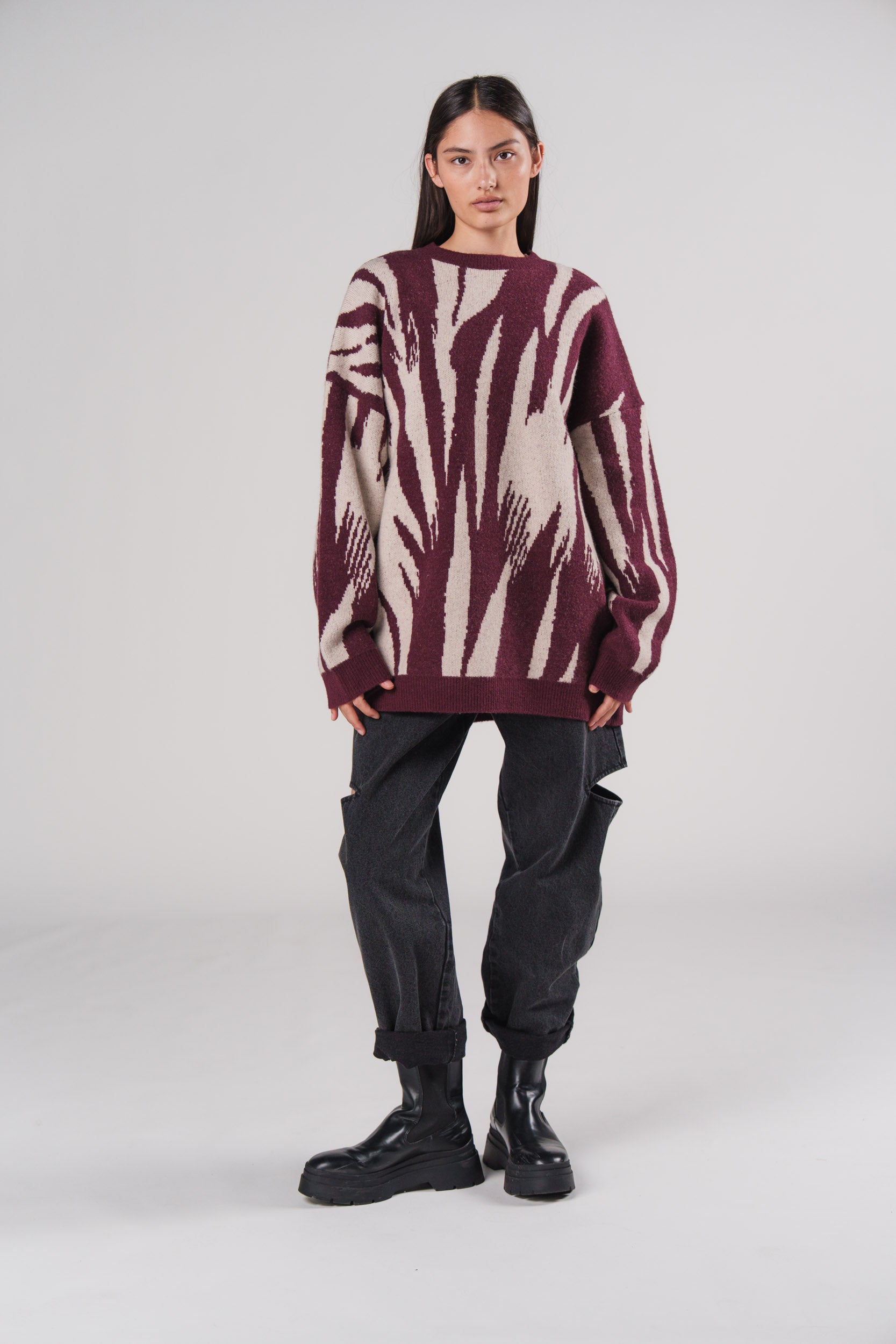Karo Kauer Knit Sweater Graphic Plum