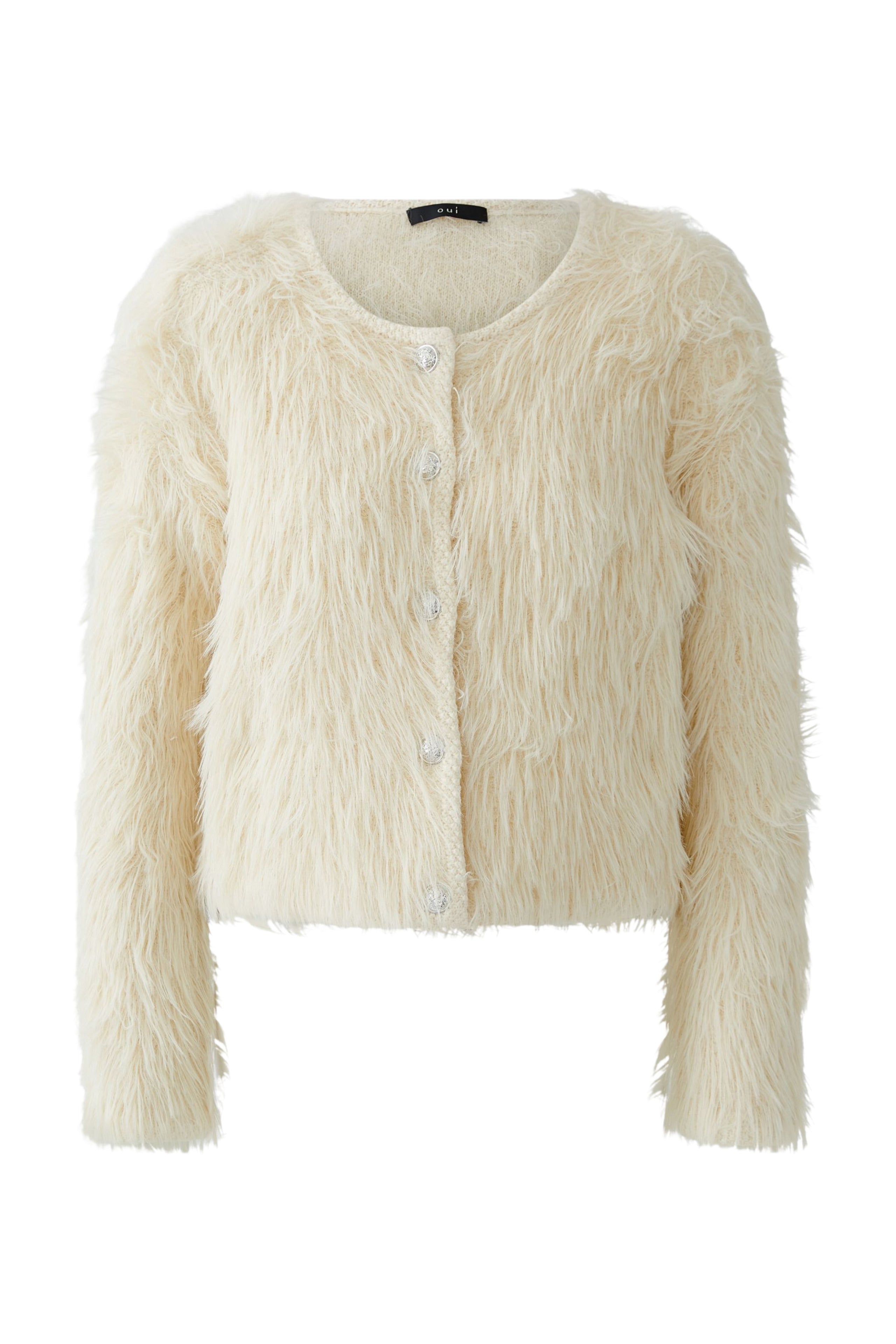 Oui Strickjacke mit langhaarigen Fellchengarn