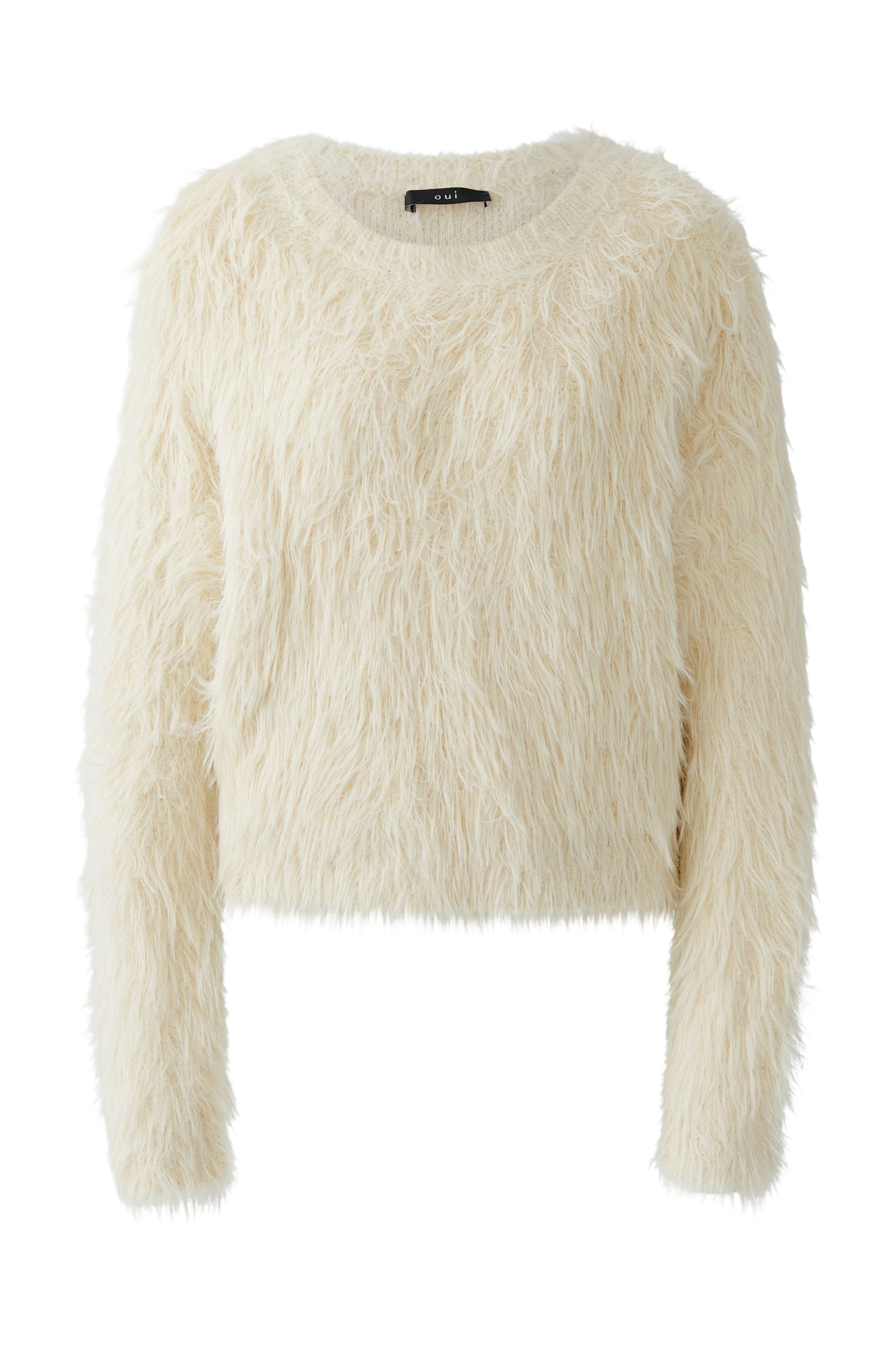 Oui Pullover mit langhaarigen Fellchengarn