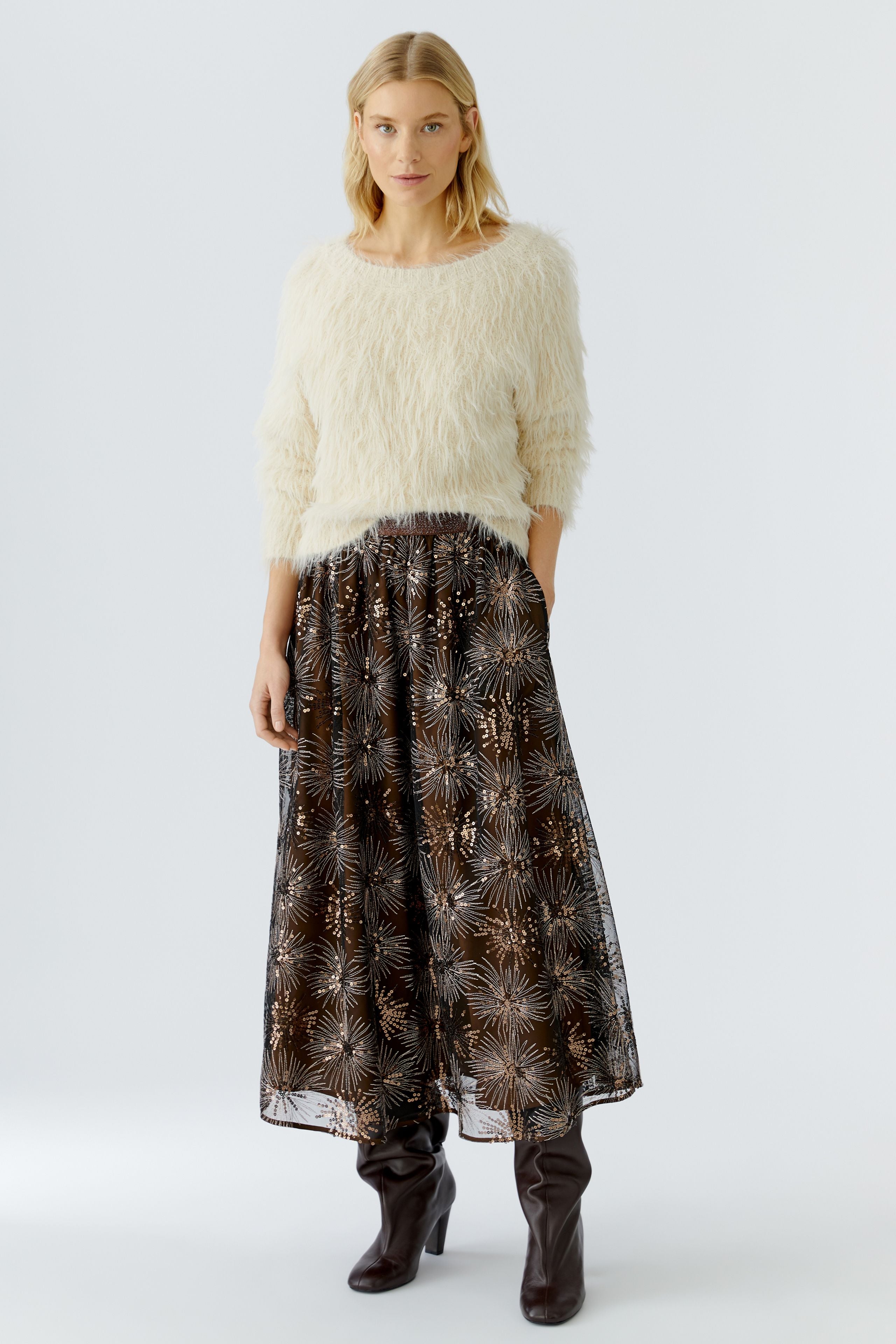 Oui Pullover mit langhaarigen Fellchengarn
