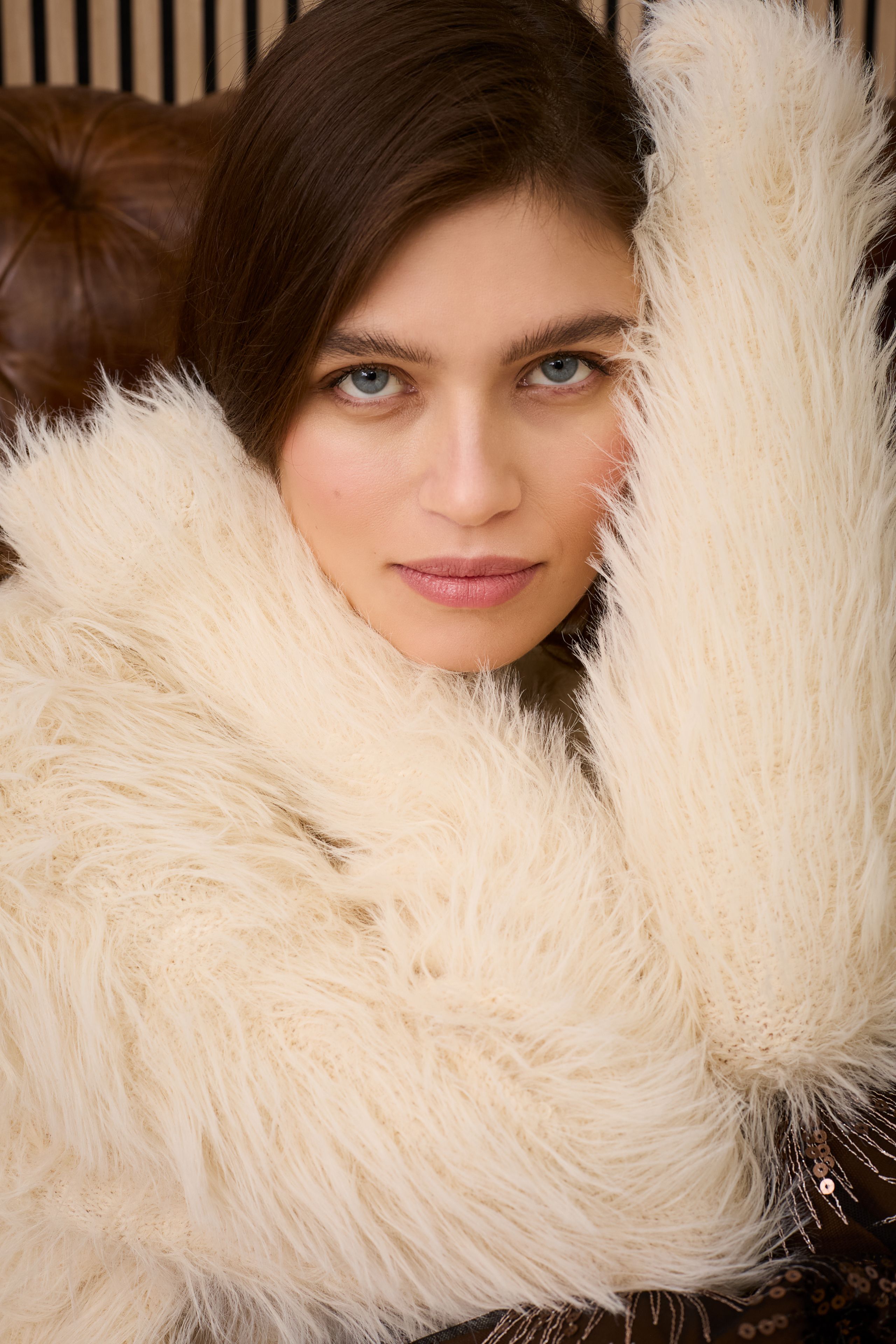 Oui Pullover mit langhaarigen Fellchengarn