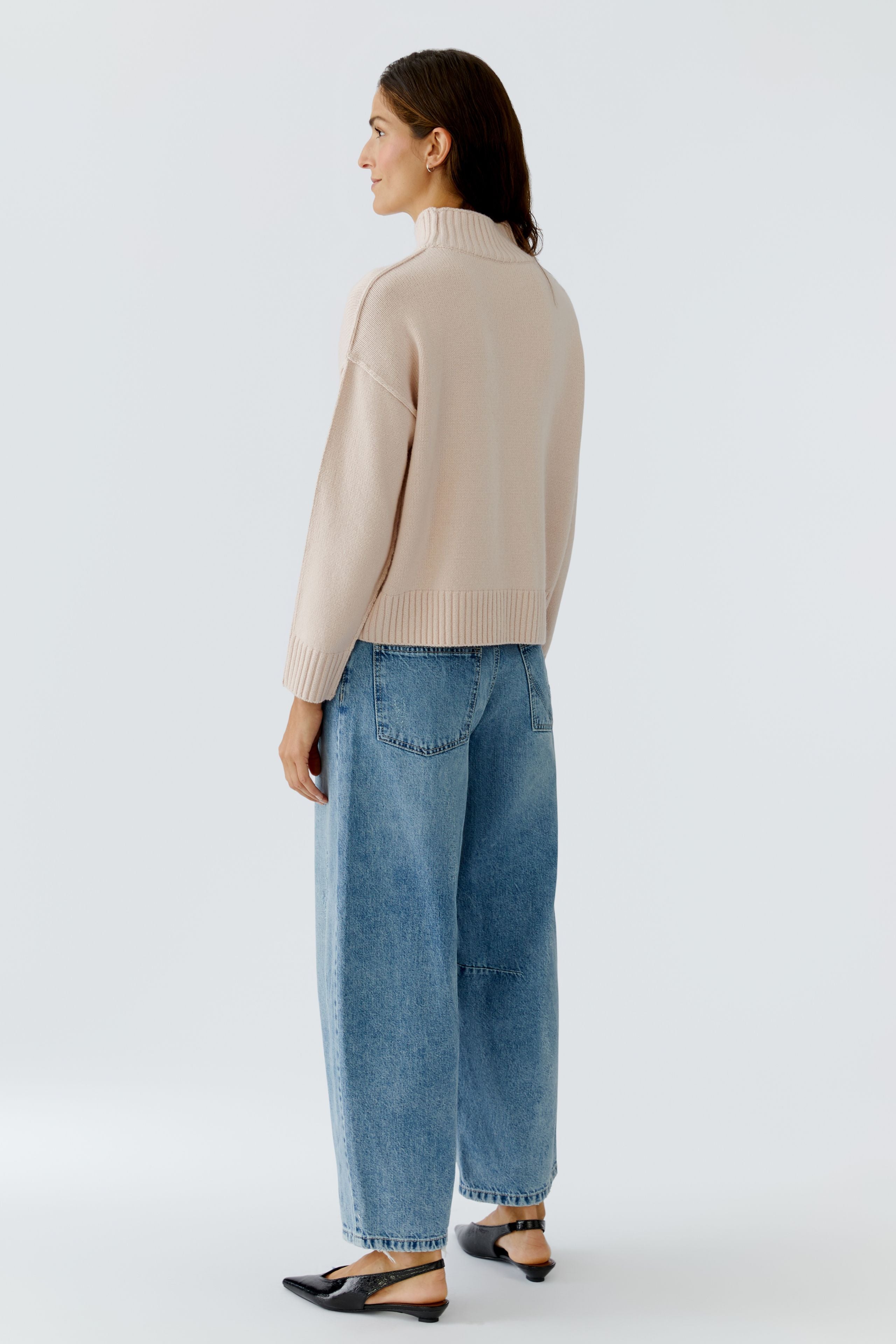 OUI Pullover mit überschnittener Schulter und breiten Rippbündchen