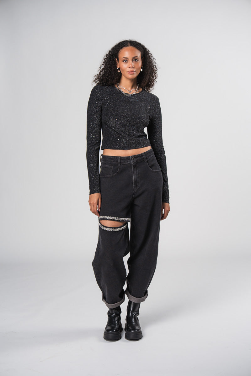 Karo Kauer Denim Pants Cutout Petite Diamond