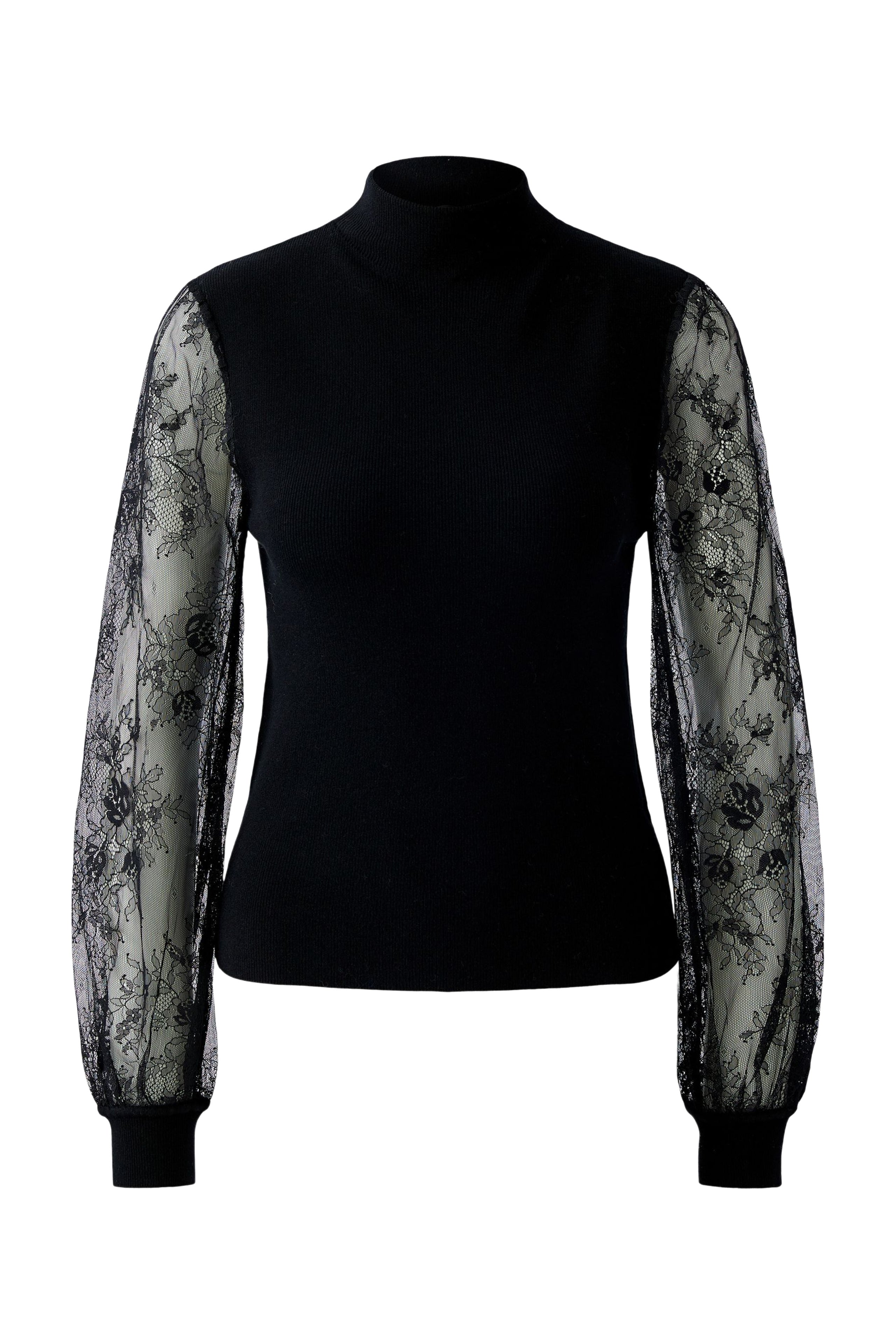 OUI Pullover mit Stehkragen und transparenten Ballonärmeln