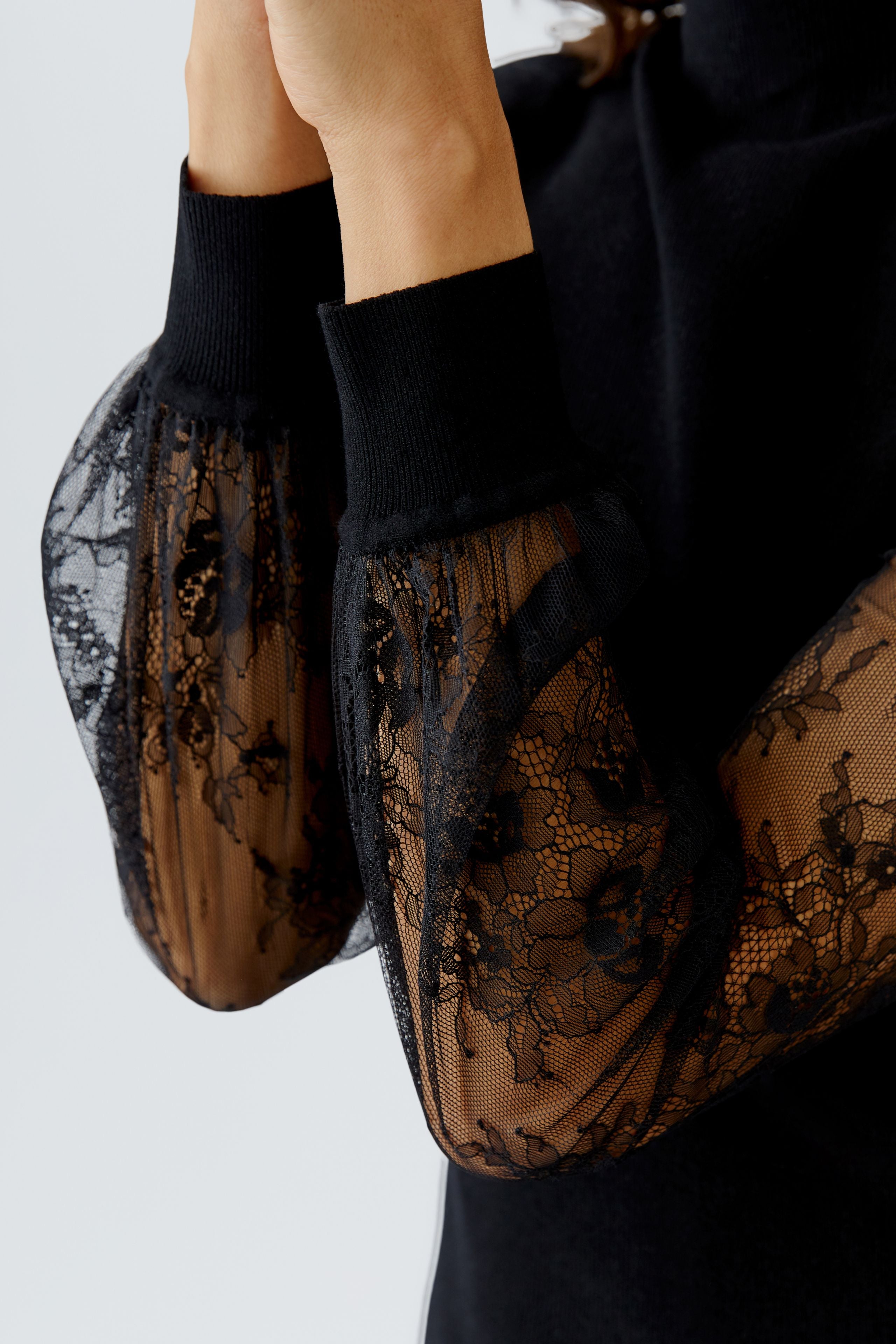 OUI Pullover mit Stehkragen und transparenten Ballonärmeln