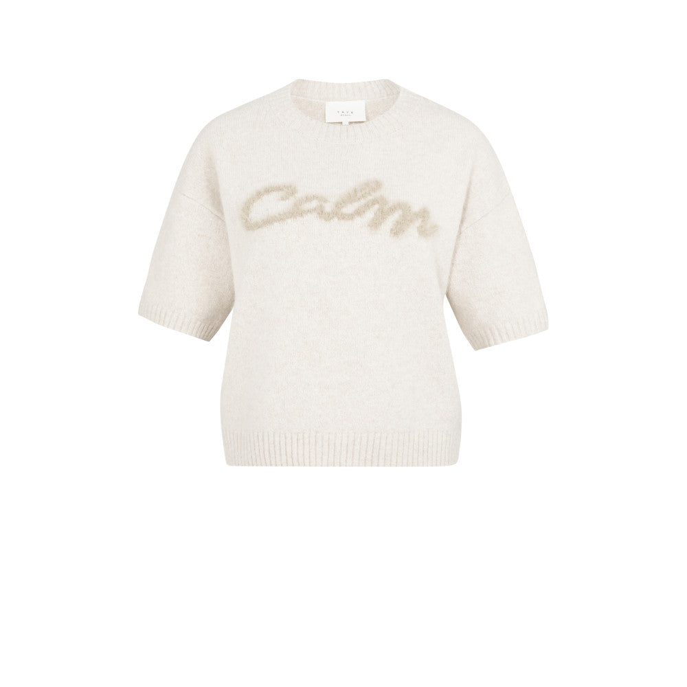 Yaya Kurzärmeliger Pullover mit flauschigem Schriftdetail