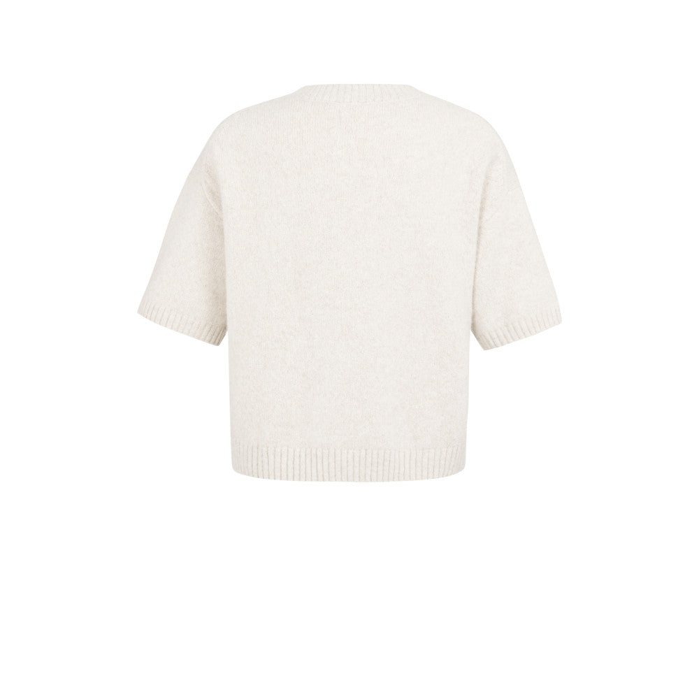 Yaya Kurzärmeliger Pullover mit flauschigem Schriftdetail