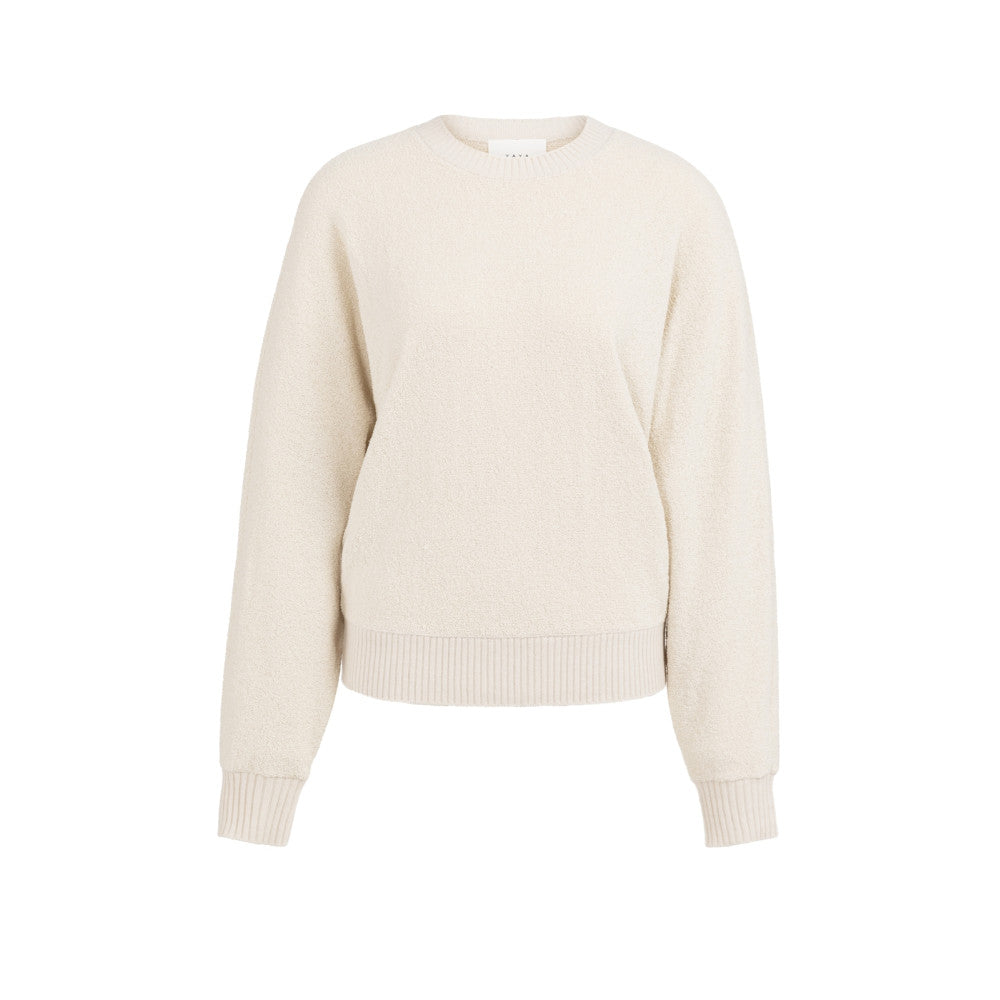 Yaya Bouclé-Pullover mit Fledermausärmeln und gerippten Rändern