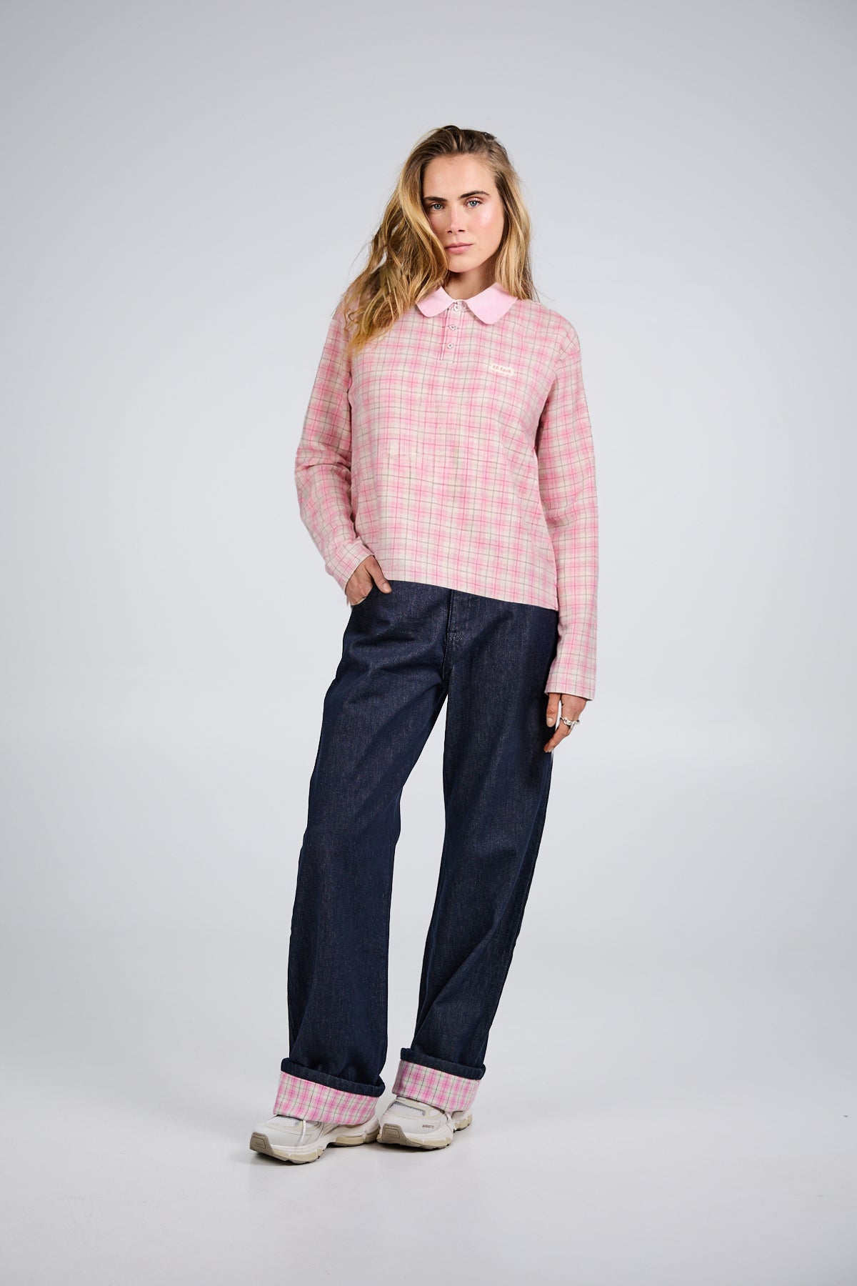 Oh April Diana Woven Polo Petal Cream Check