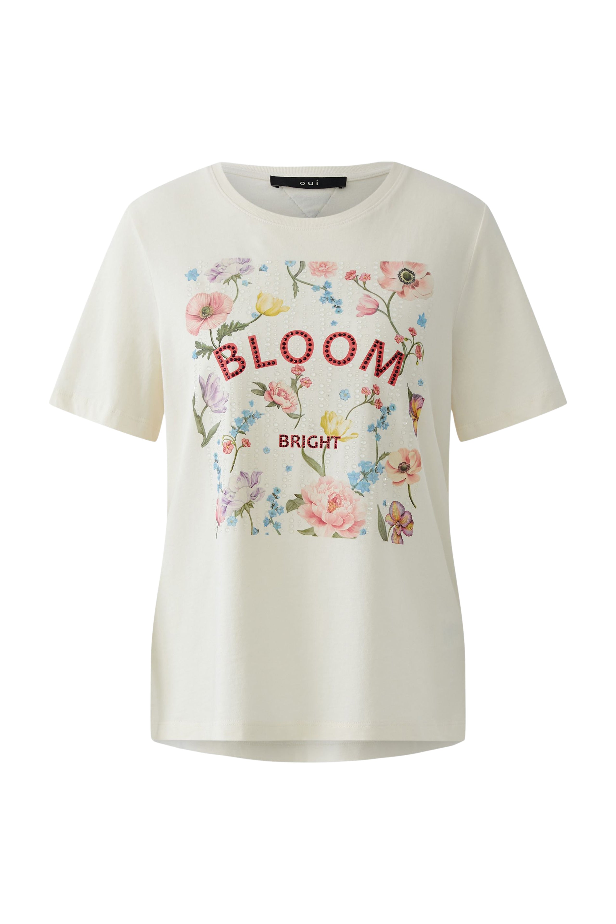 OUI T-Shirt mit tonigen Steinchen verziert
