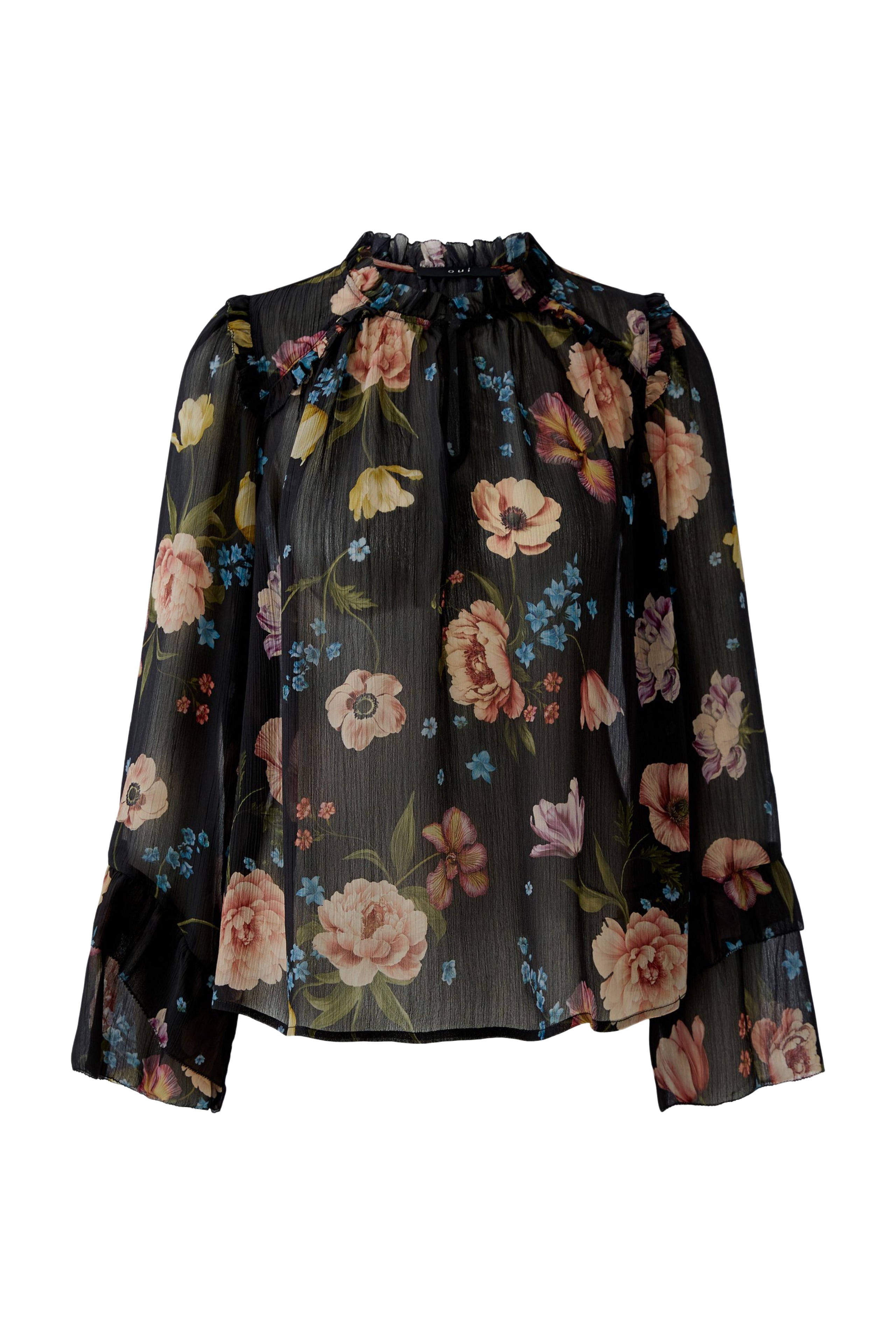 OUI Chiffonbluse im Boho Stil mit Rüschendetails und weiten Ärmeln