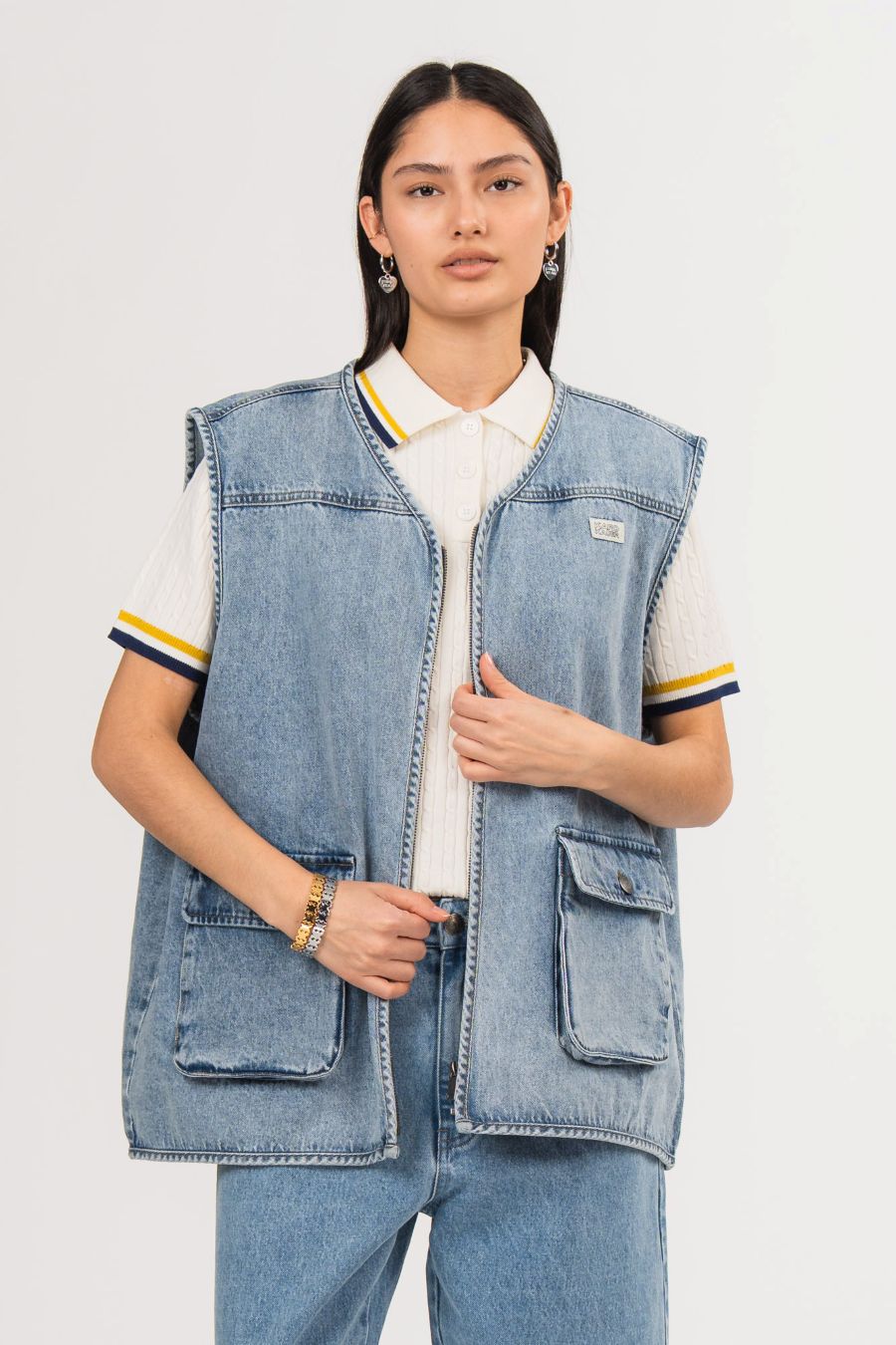 Karo Kauer Denim Zipper Vest Blue