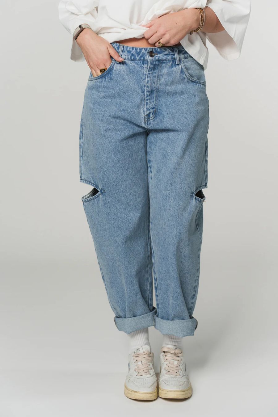 Karo Kauer Denim Pants Blue Cut Out Petite