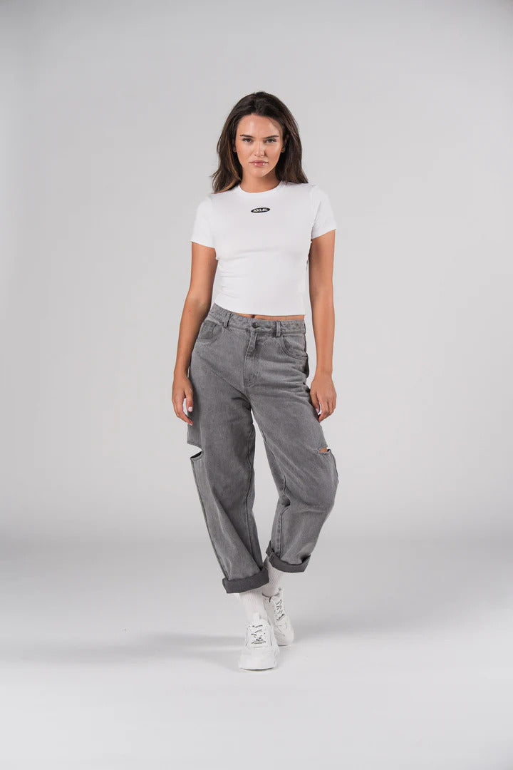 Karo Kauer Denim Pants Grey Cut Out Petite