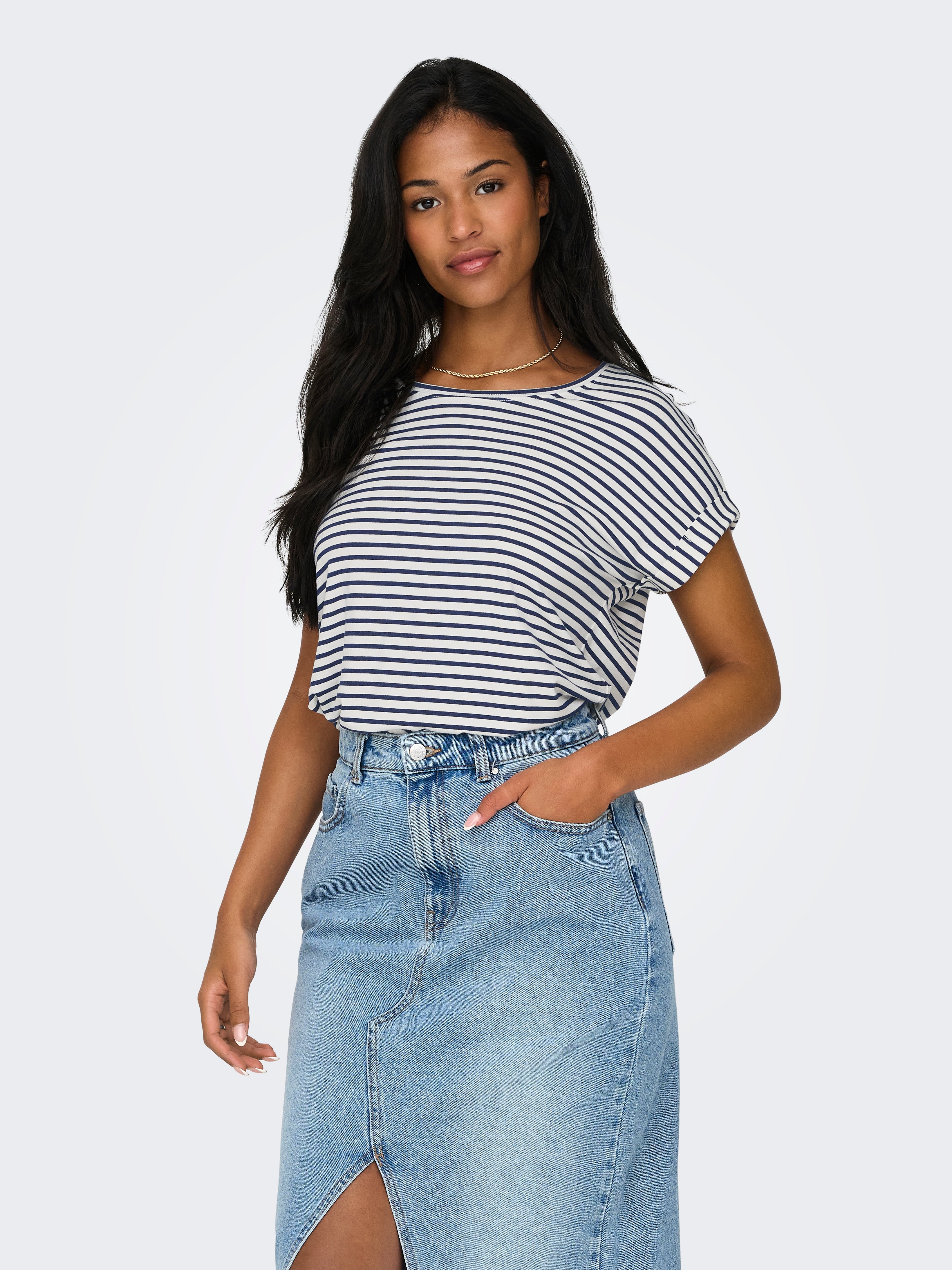 Only MOSTER STRIPE S/S O-NECK TOP JRS