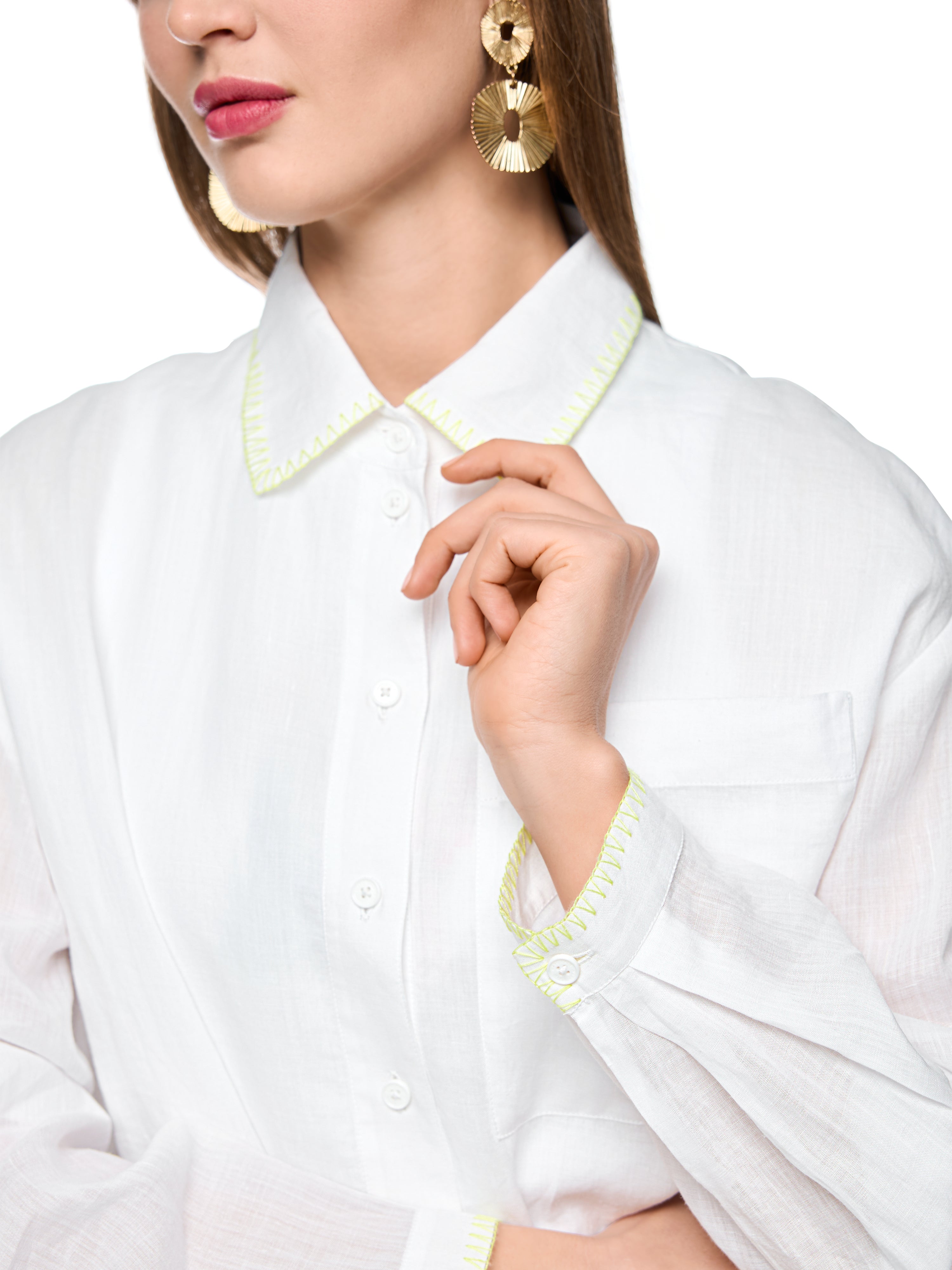 Marc Cain Ramiebluse mit Polokragen und Zierstich