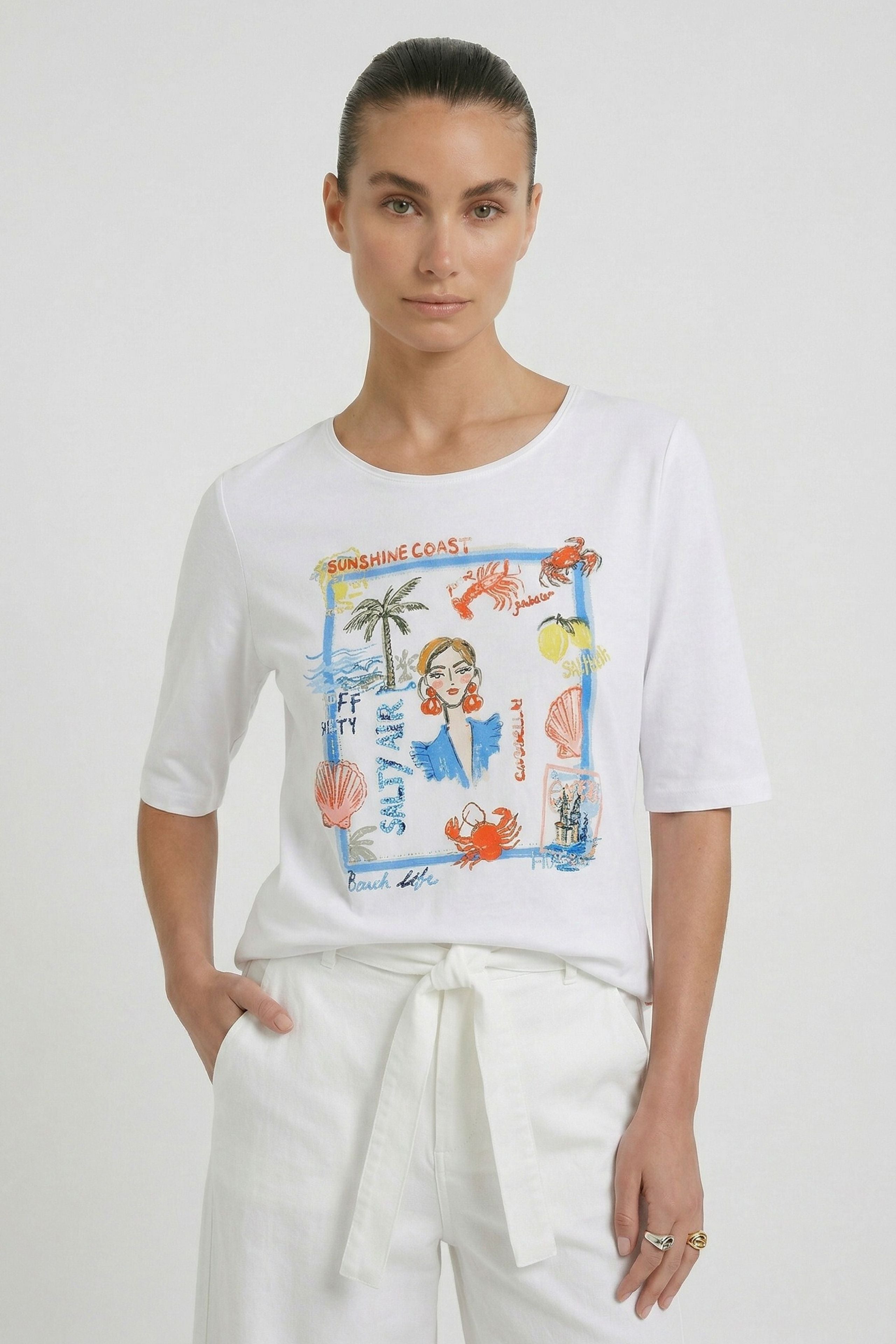 OUI T-Shirt mit Steinchendekoration
