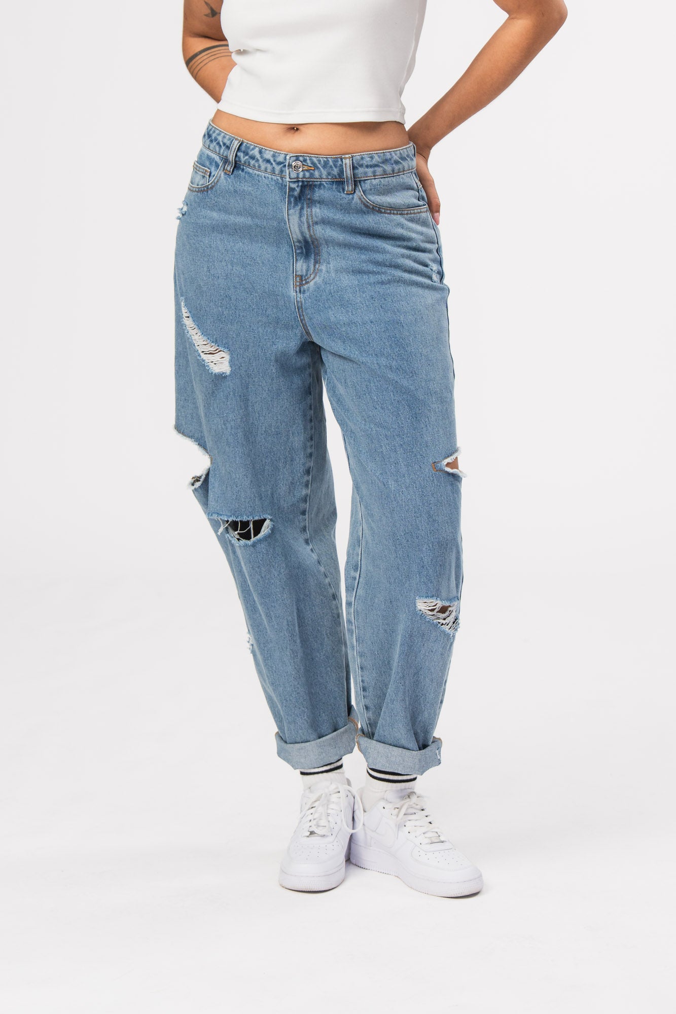 Karo Kauer Denim Pants Cut Out Distressed