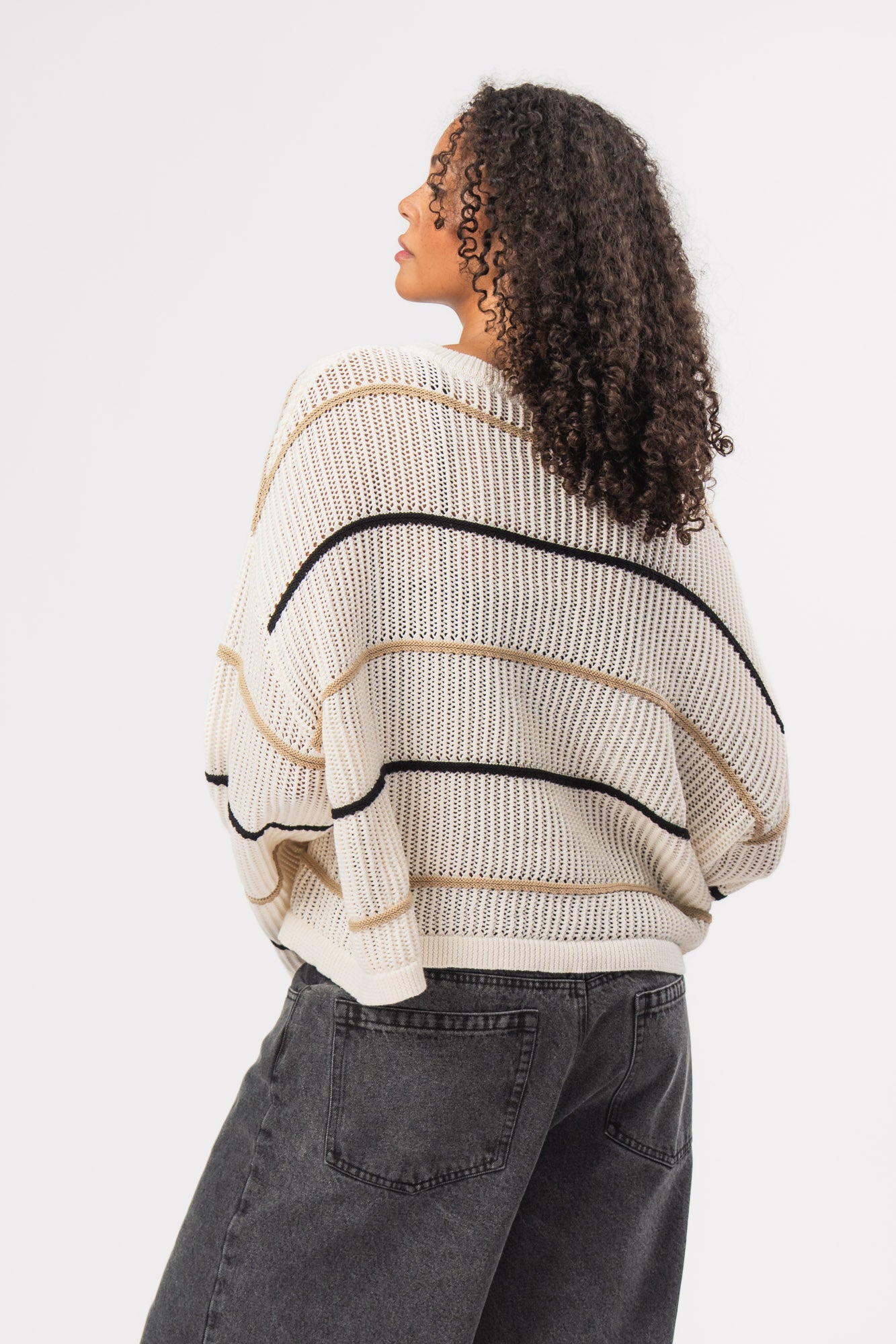 Karo Kauer Knit Sweater Striped Beige