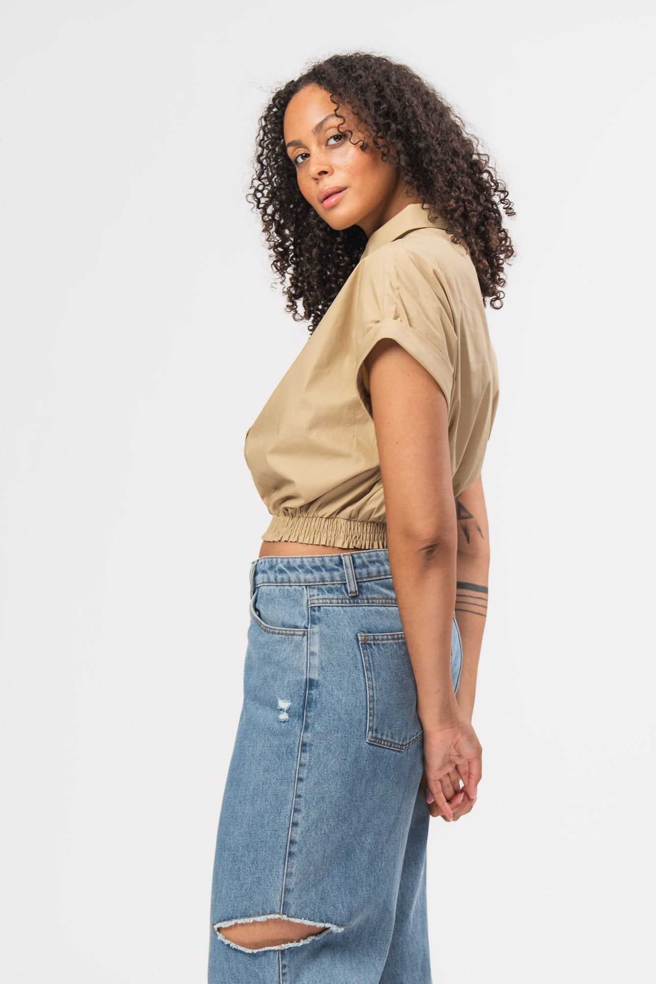 Karo Kauer Cropped Blouse Beige