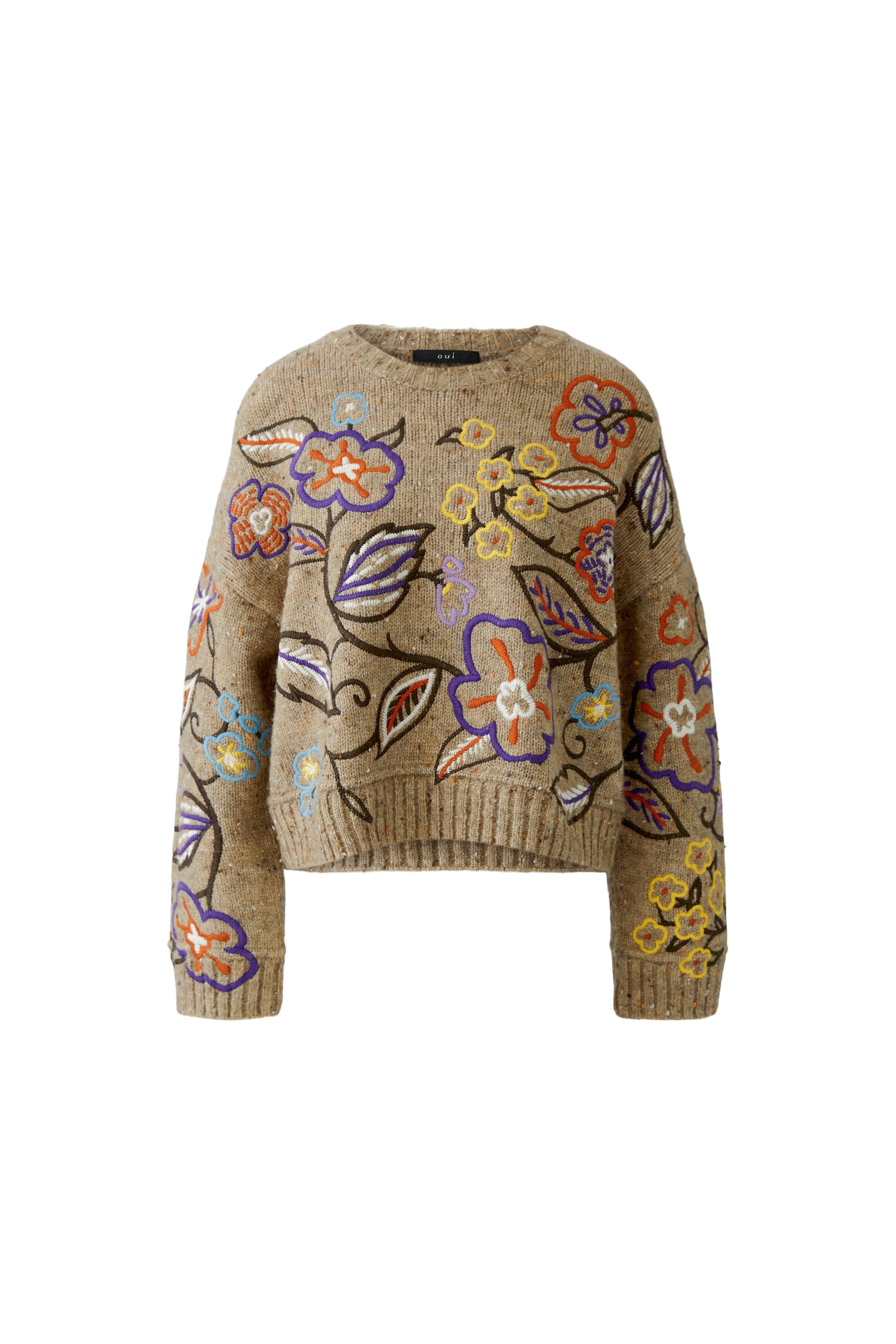 OUI Pullover mit bunter Blumenstickerei
