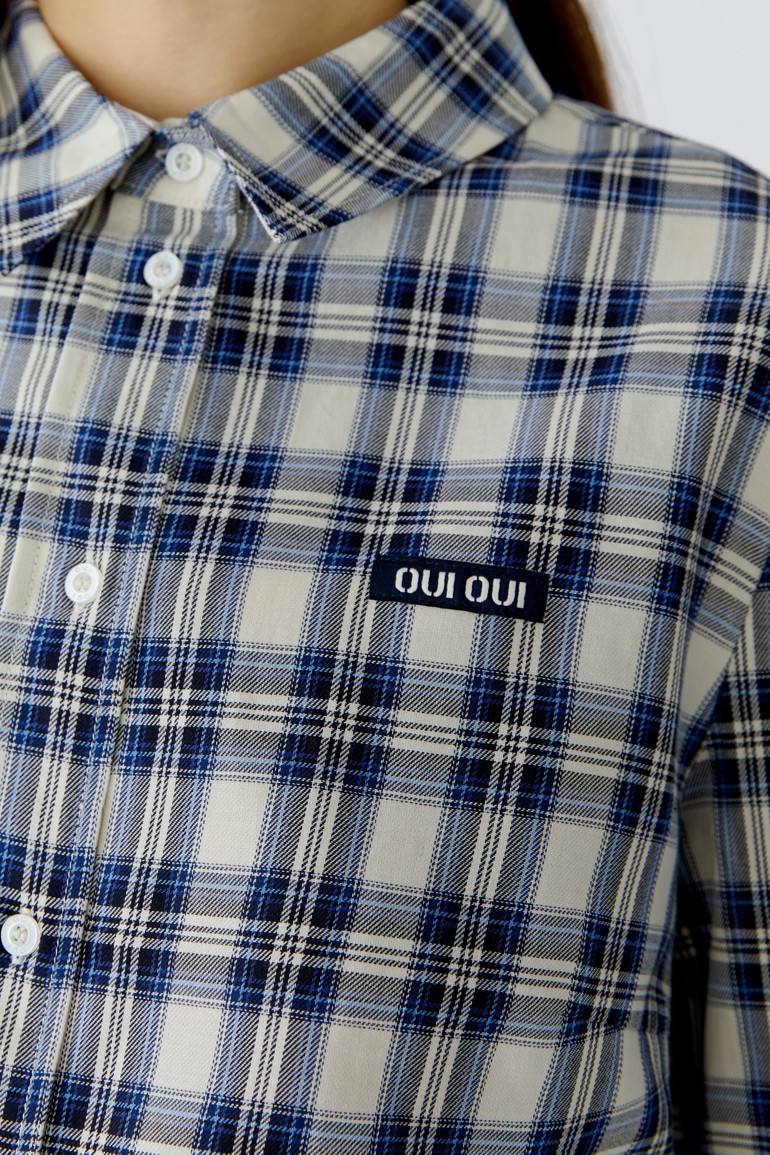 OUI Hemdbluse mit Karomuster mit unterlegter Spitze