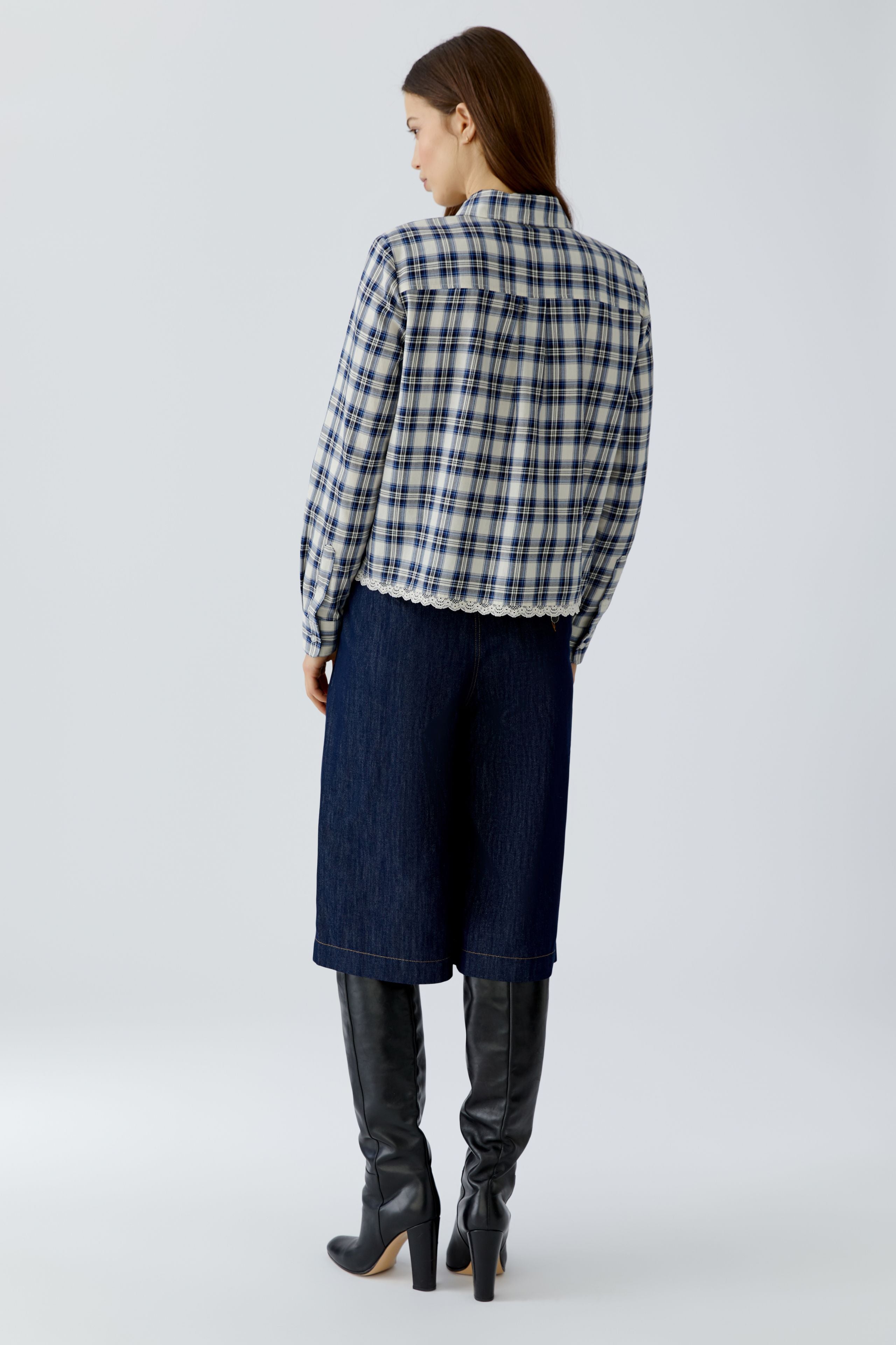OUI Hemdbluse mit Karomuster mit unterlegter Spitze