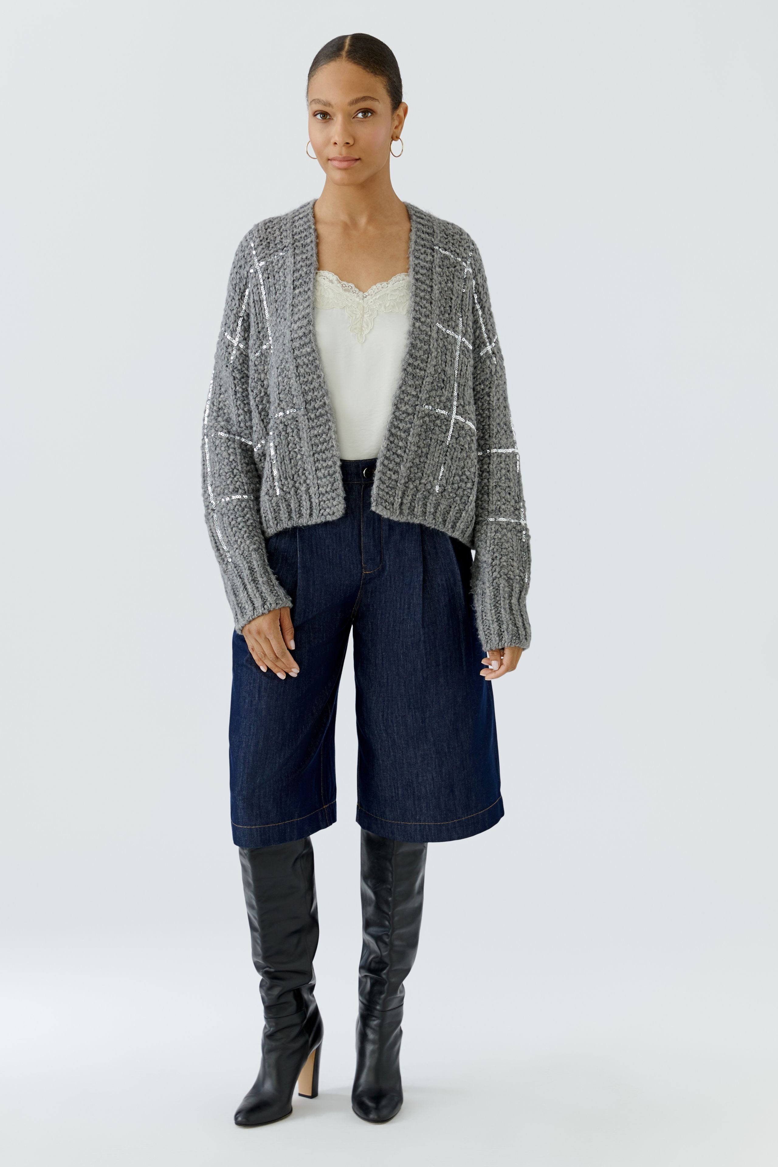 OUI Strickjacke mit eingestricktem Karomuster