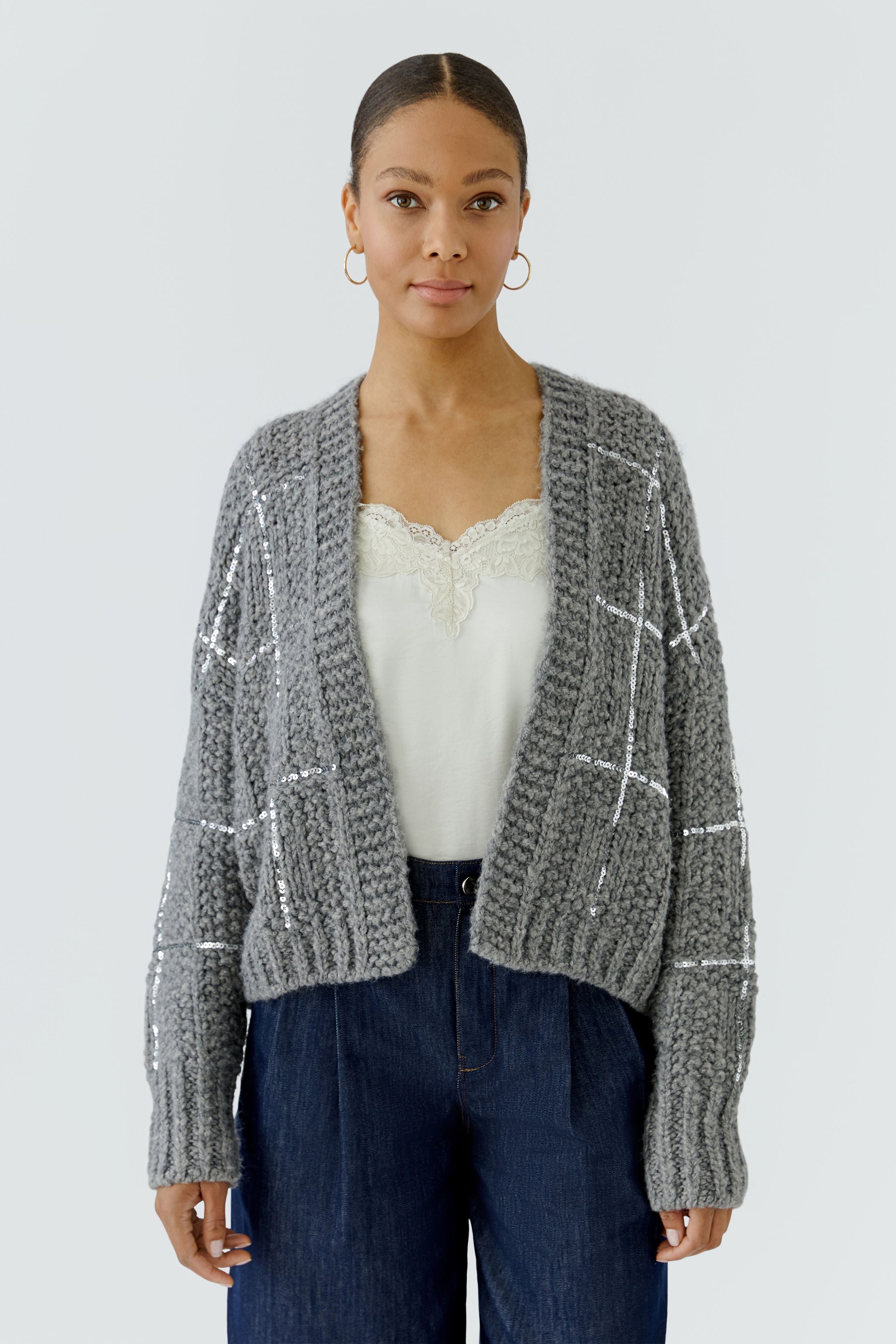 OUI Strickjacke mit eingestricktem Karomuster