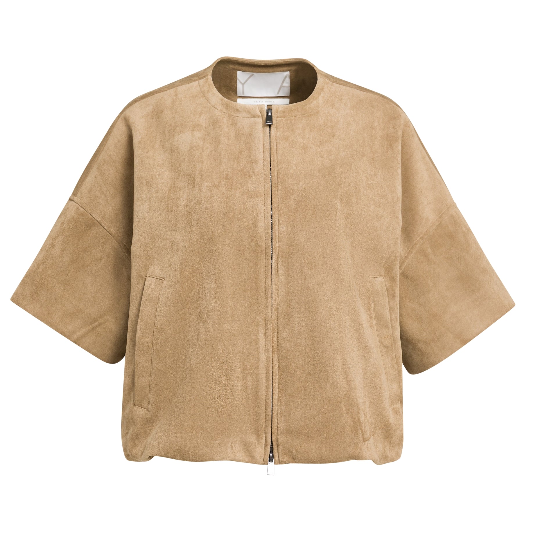 Oversized-Kurzarm-Wildlederjacke