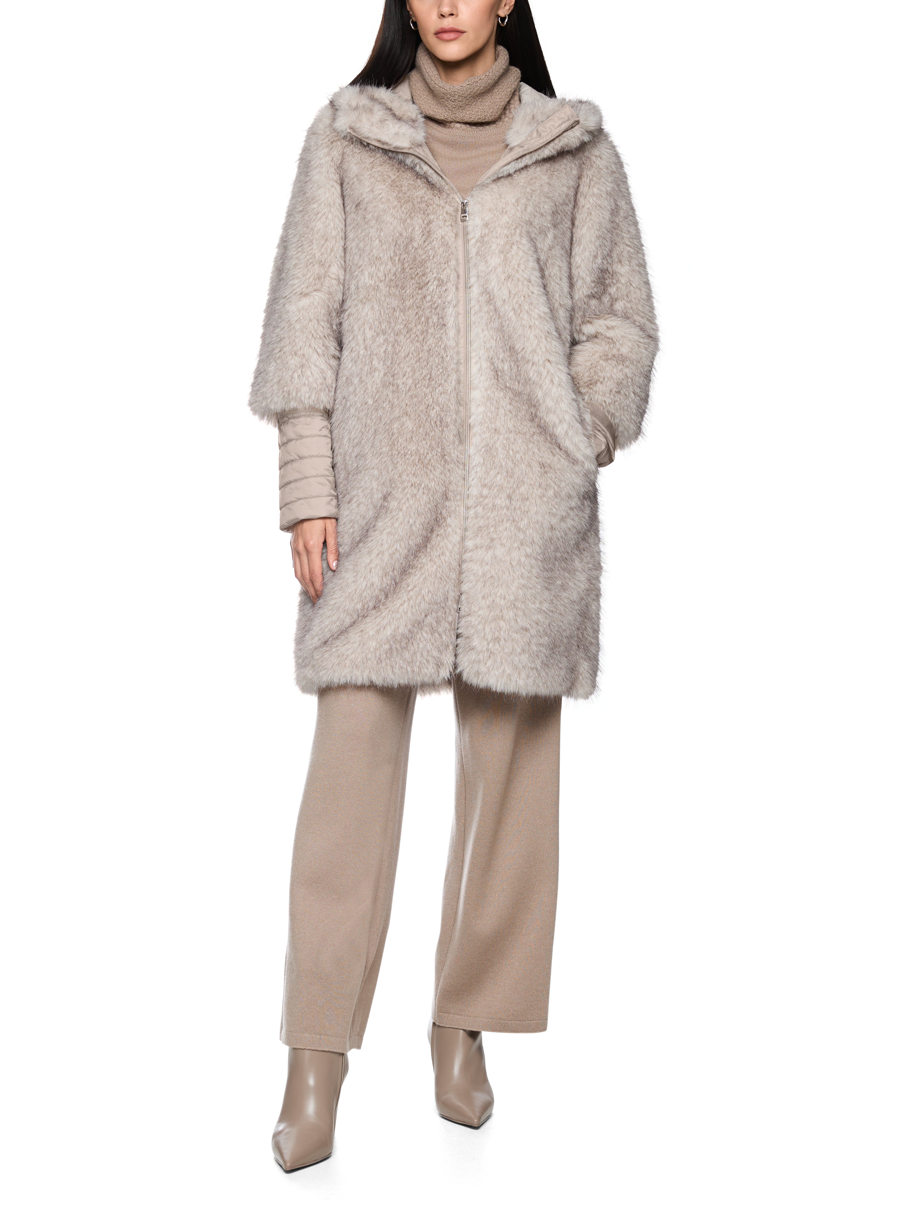 Fake-Fur-Mantel mit Kapuze