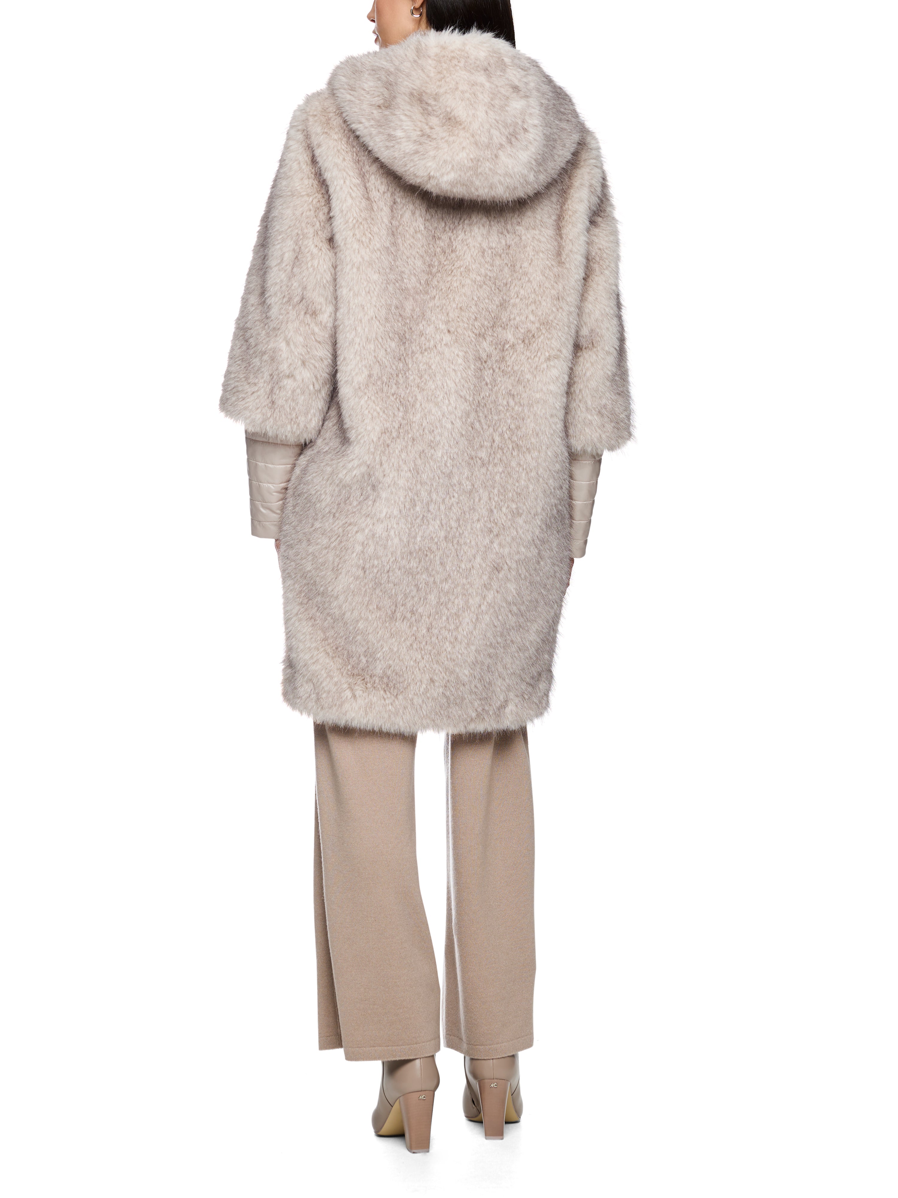 Fake-Fur-Mantel mit Kapuze
