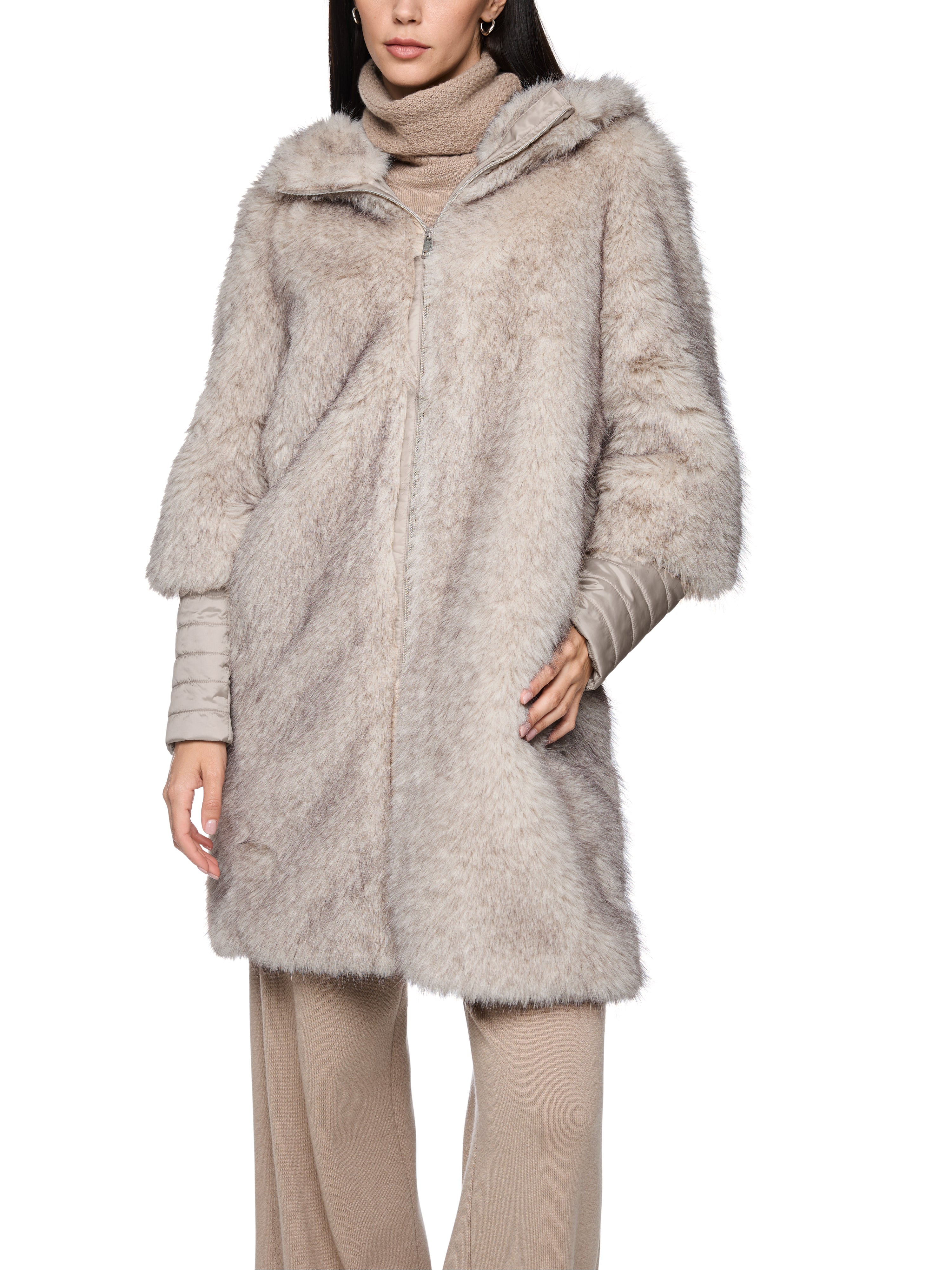 Fake-Fur-Mantel mit Kapuze