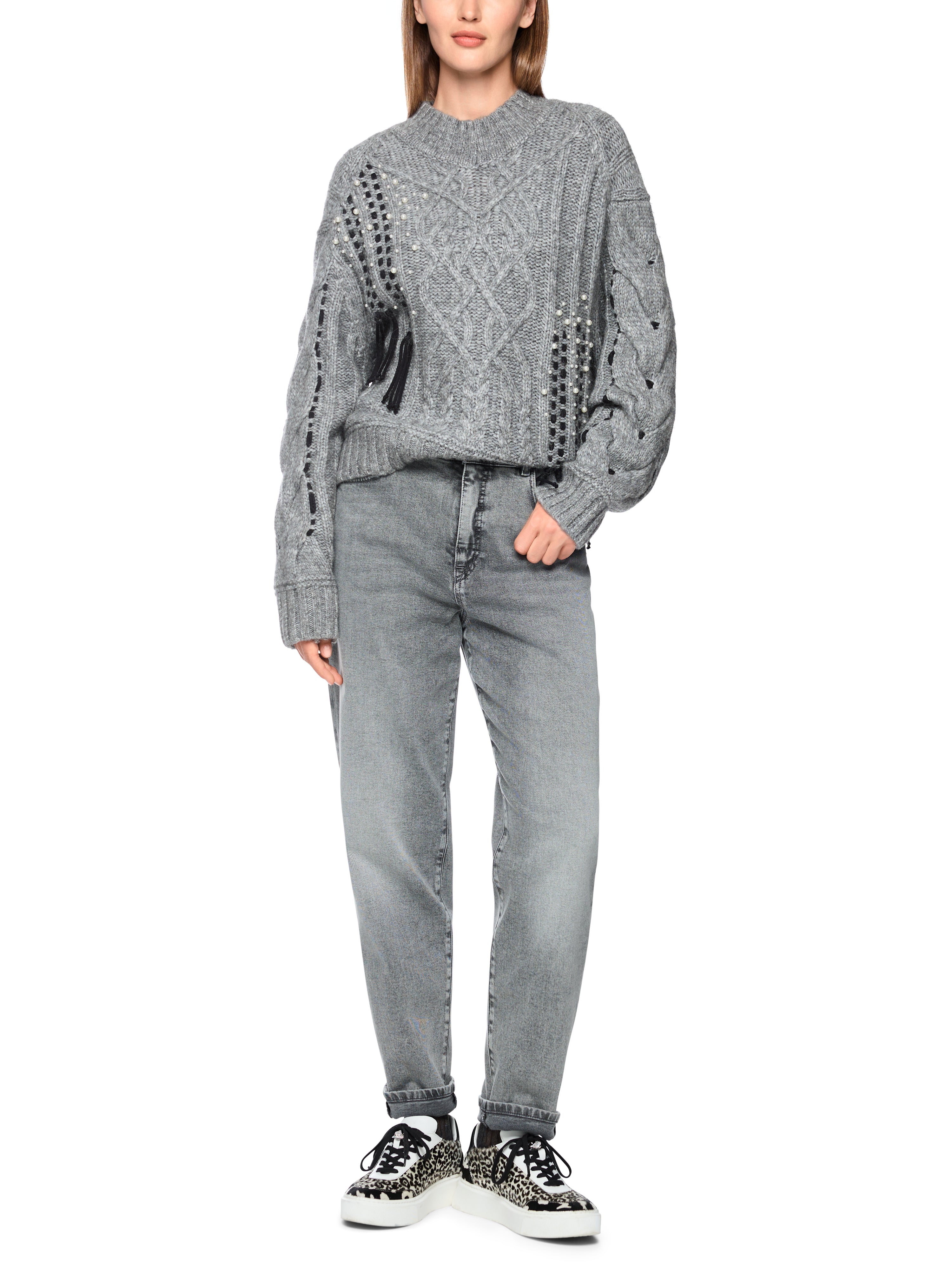 Zopfstrick-Pullover mit Details