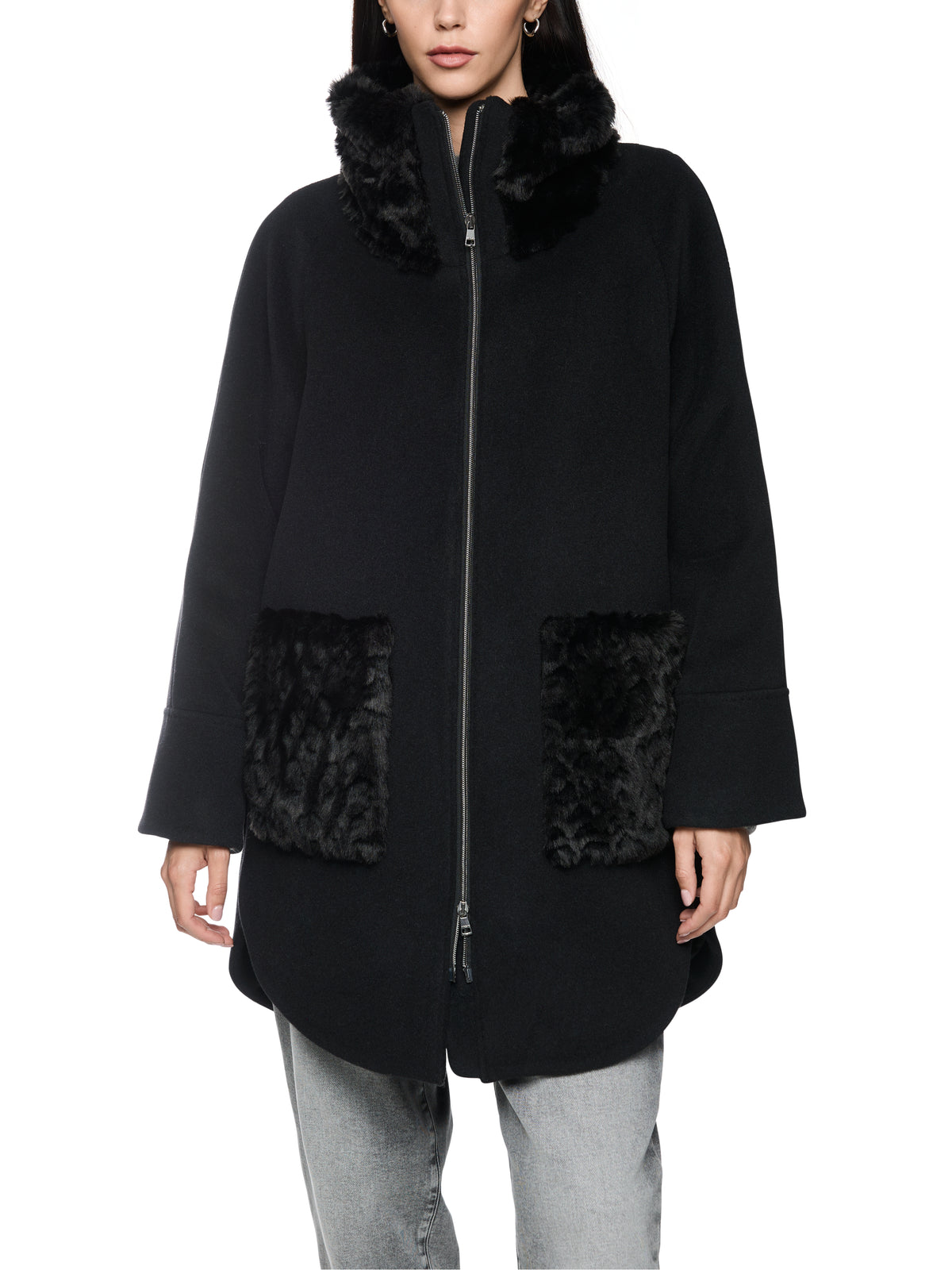 Alpakamix-Mantel mit Fake Fur