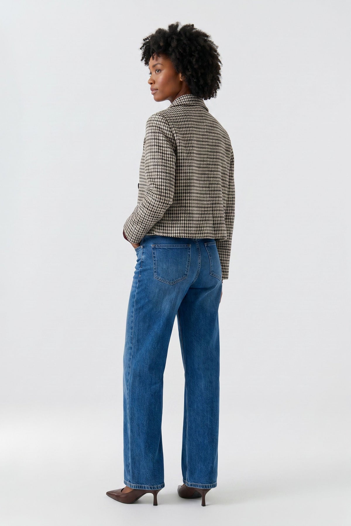 Jersey-Doppelreiherjacke mit Pepita Jacquard