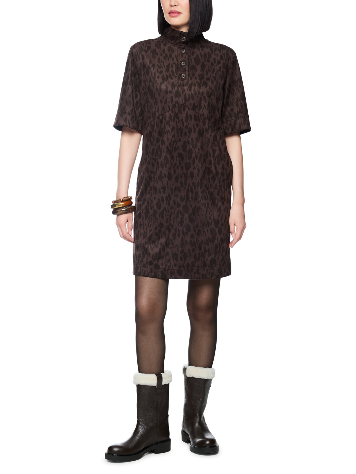 Kleid in Fake-Velours mit Leo-Look