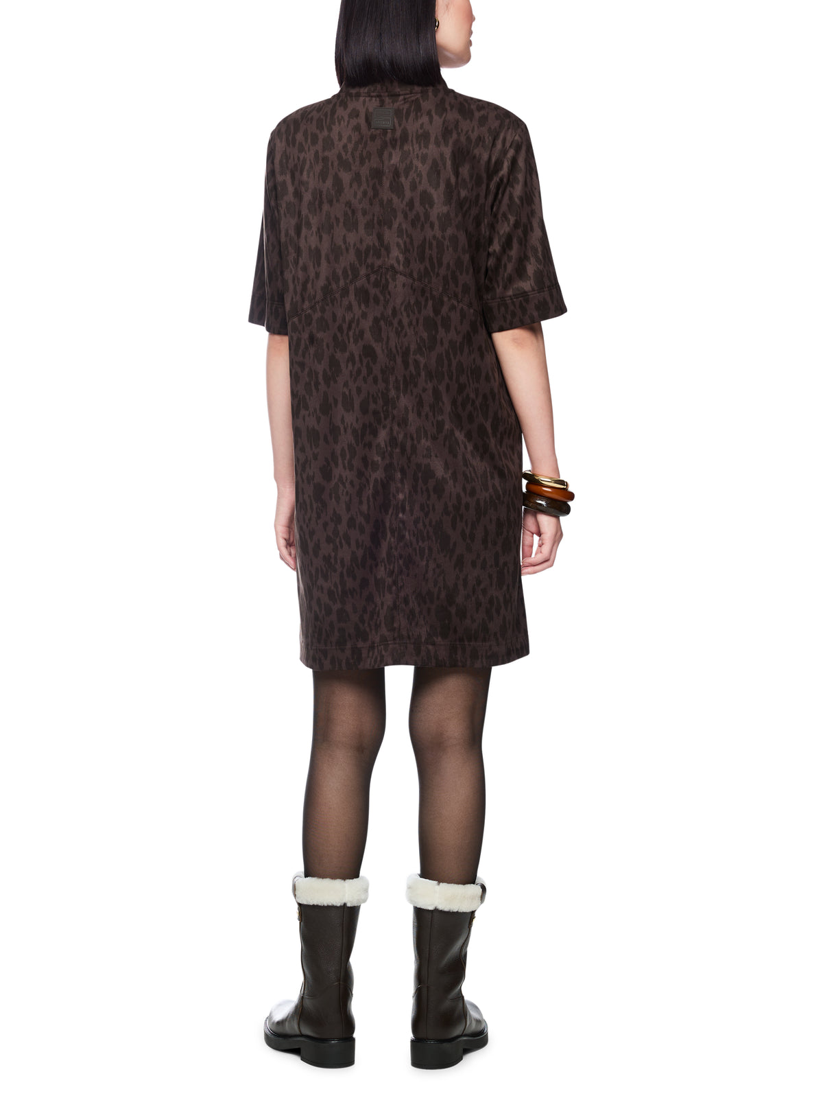 Kleid in Fake-Velours mit Leo-Look
