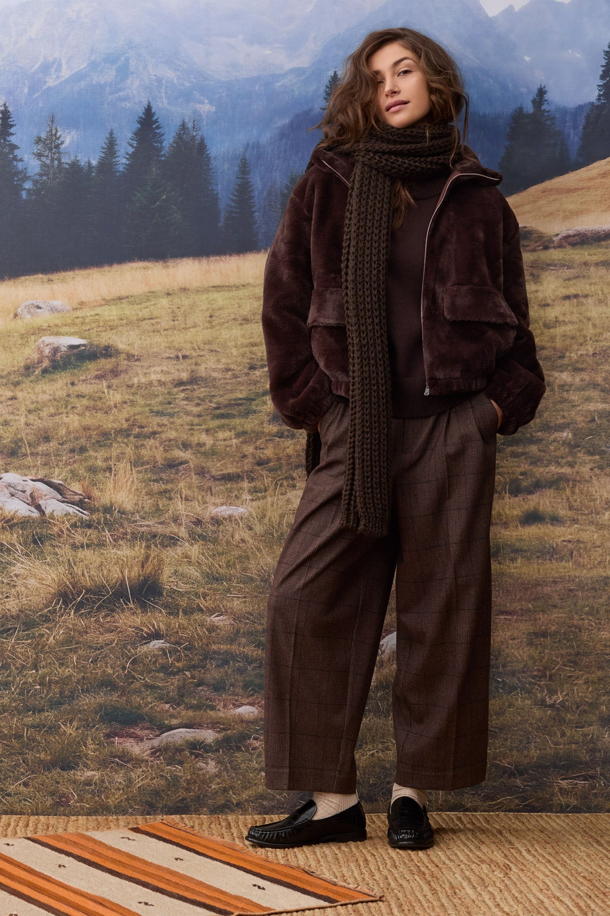 Bundfaltenhose in Braun kariert