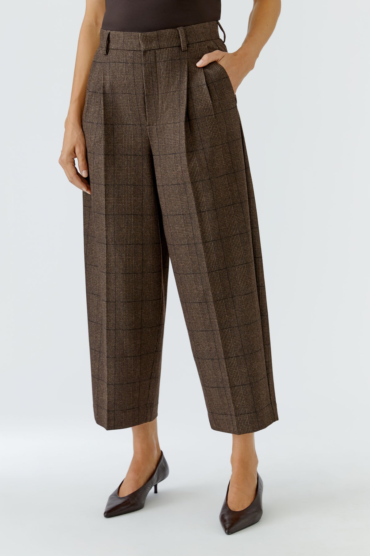 Bundfaltenhose in Braun kariert