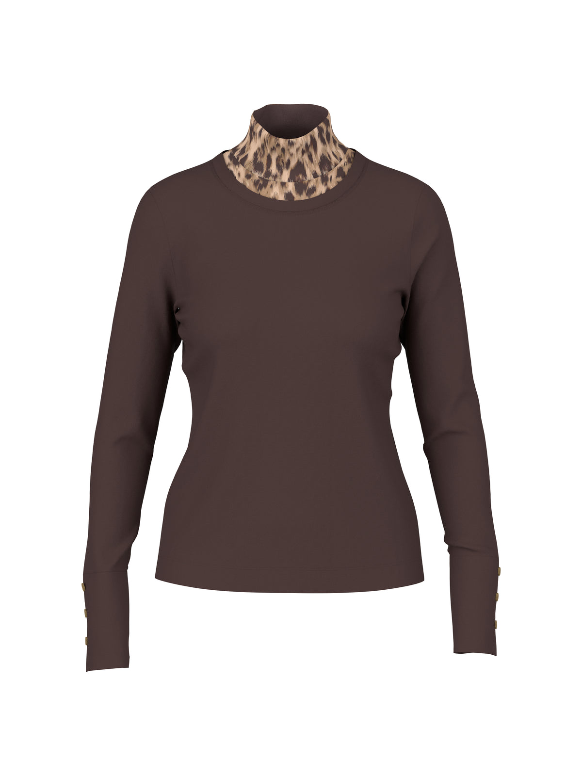Langarm Rippshirt mit Leo-Rollkragen