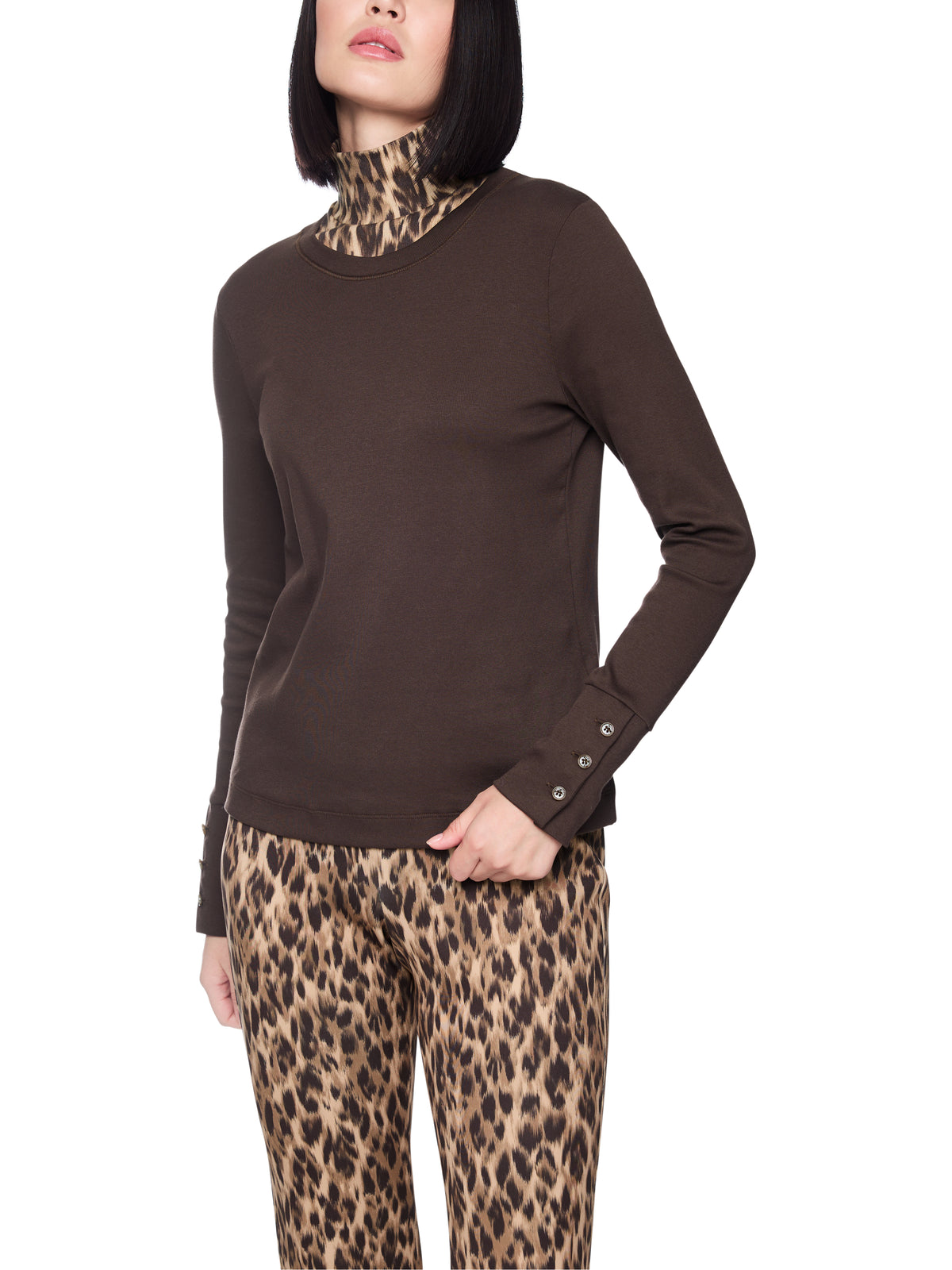 Langarm Rippshirt mit Leo-Rollkragen